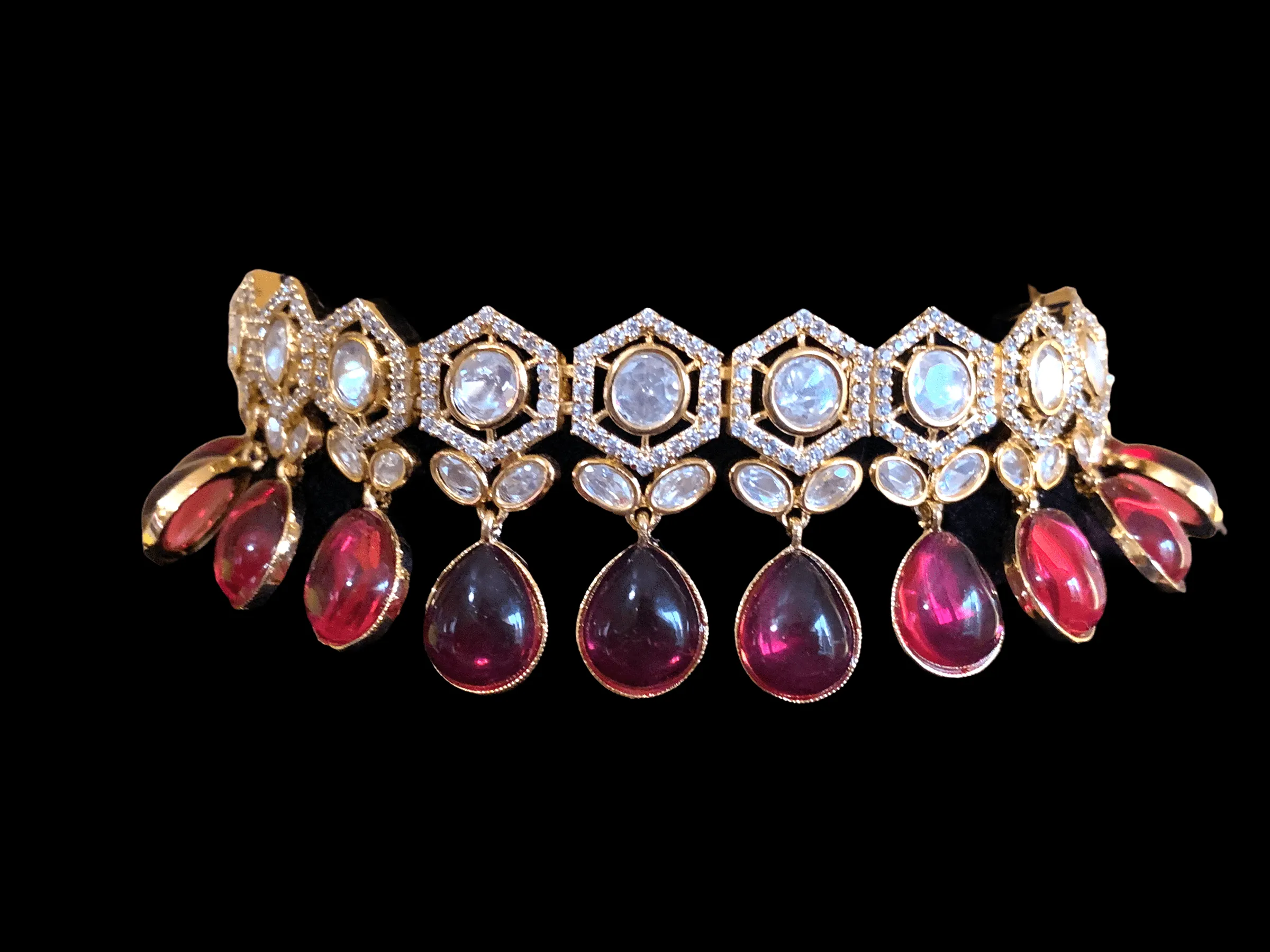 C189 ruby  cz polki gold plated choker ( READY TO SHIP)