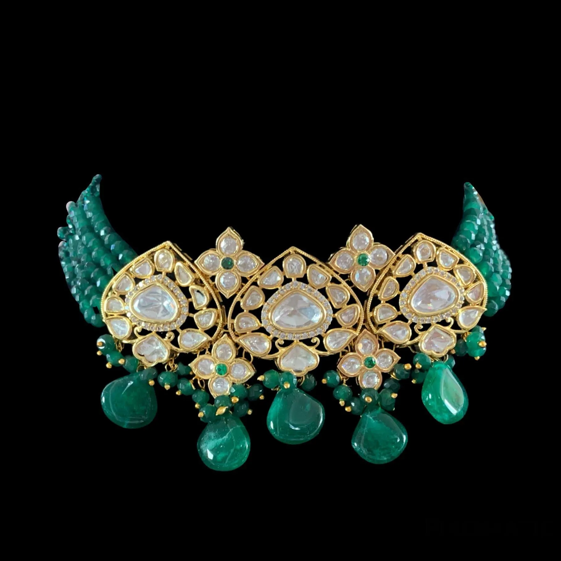 C214 Neelam polki choker in green ( READY TO SHIP )