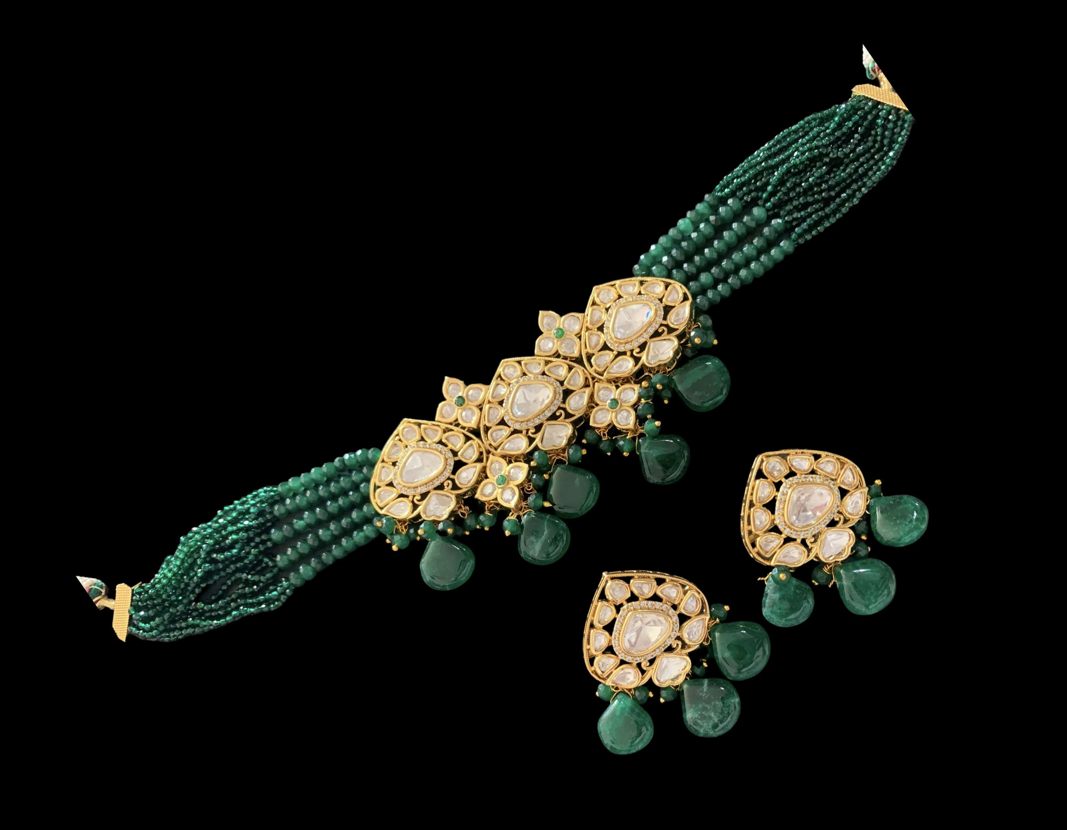 C214 Neelam polki choker in green ( READY TO SHIP )