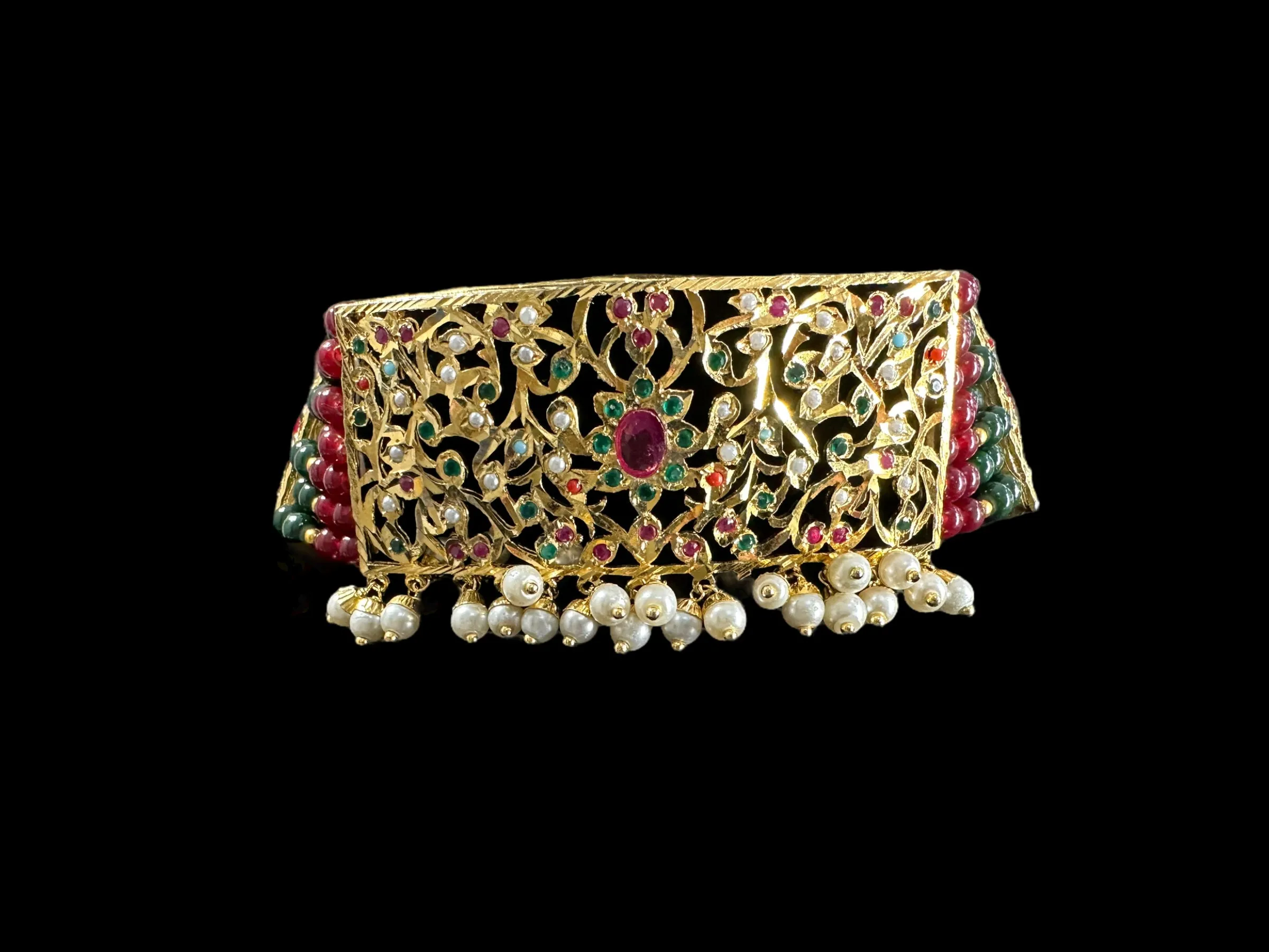 C319 Gold plated jadau choker in navratan  ( READY TO SHIP  )