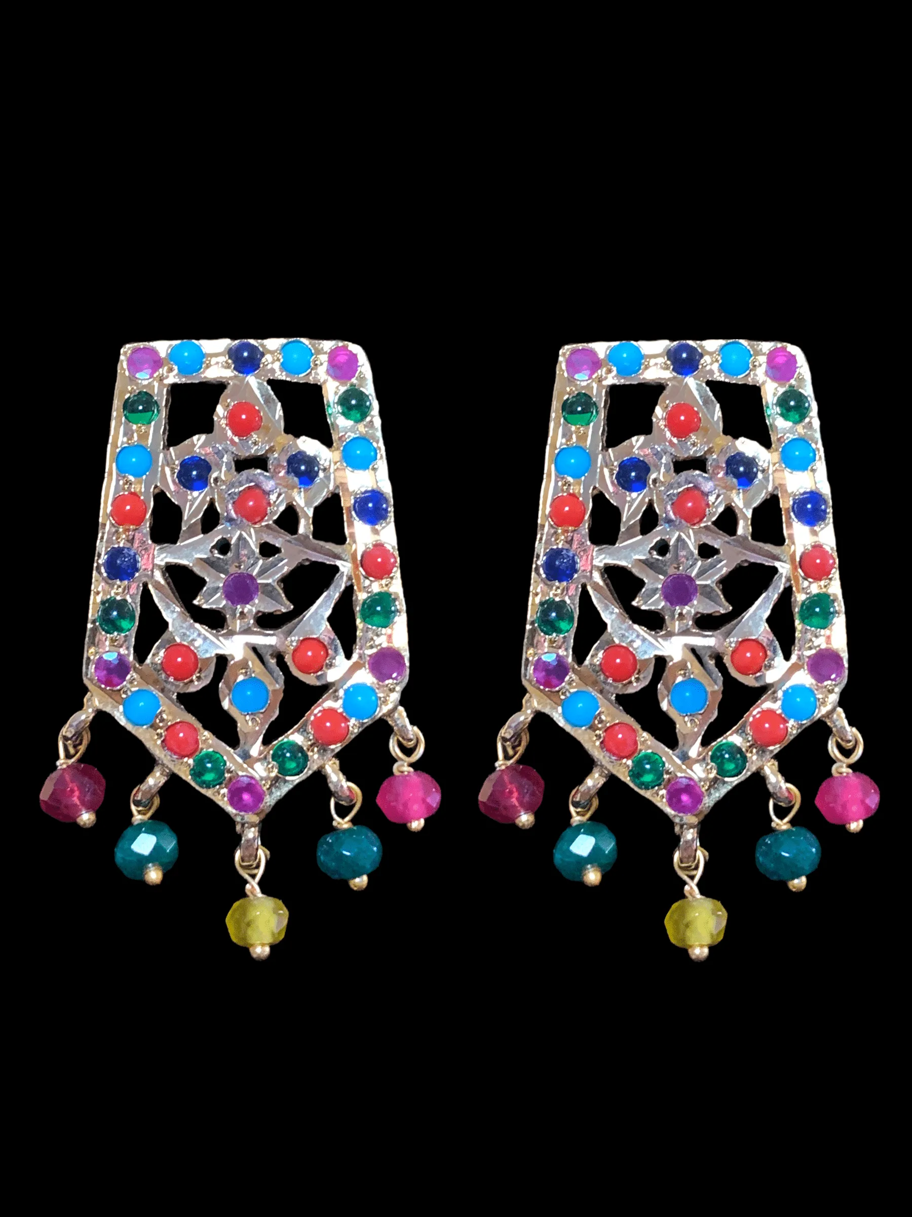 C88 Indu Hyderabadi Jadau choker with earrings In Navratan beads ( READY TO SHIP)