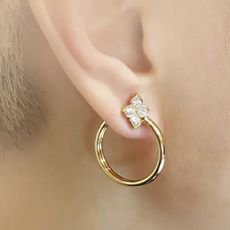 Cartier Hindu Flower Hoop Earrings with Diamonds in Yellow Gold