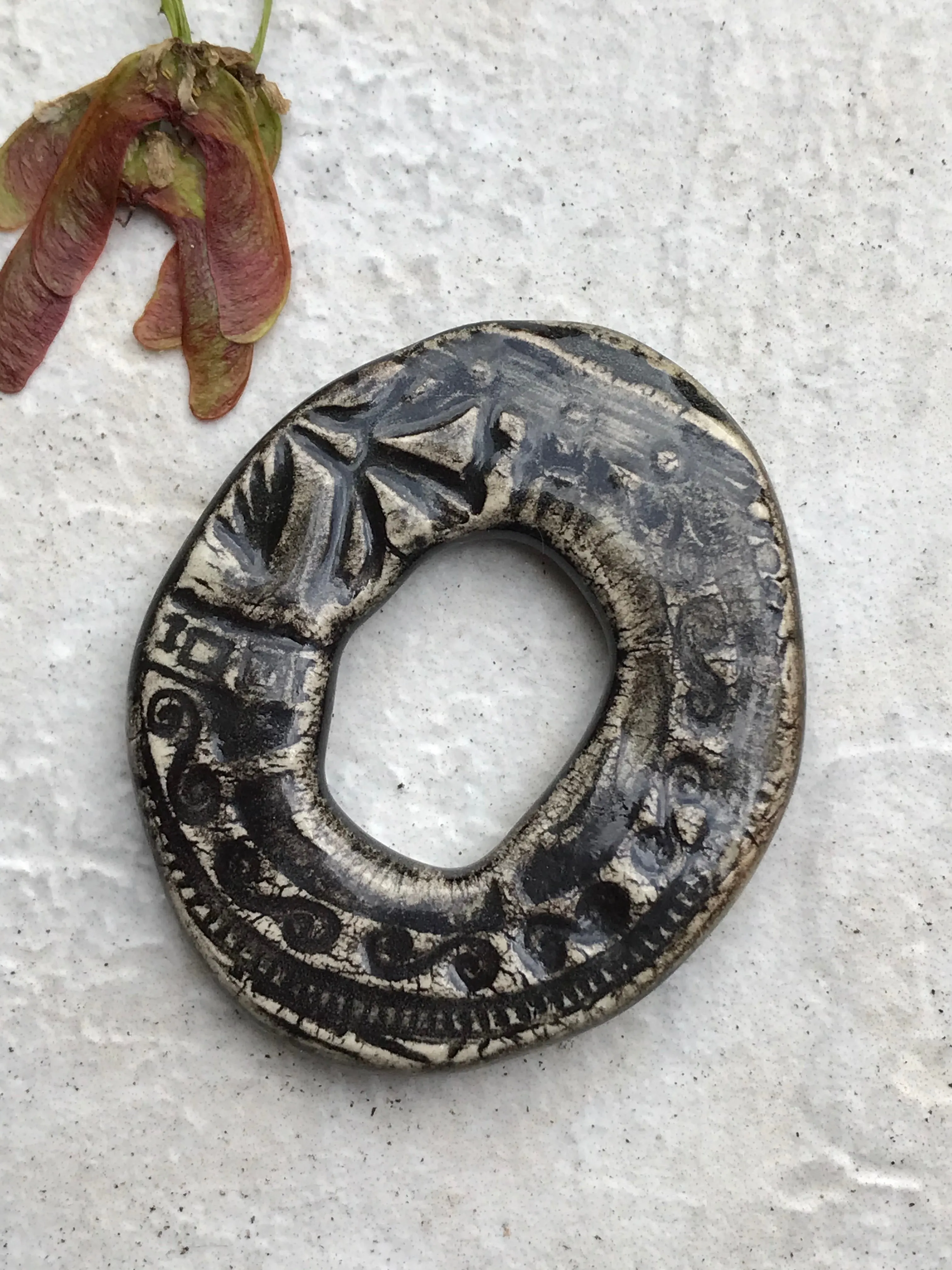 Charcoal Oval Ceramic Focal Pendant Bead