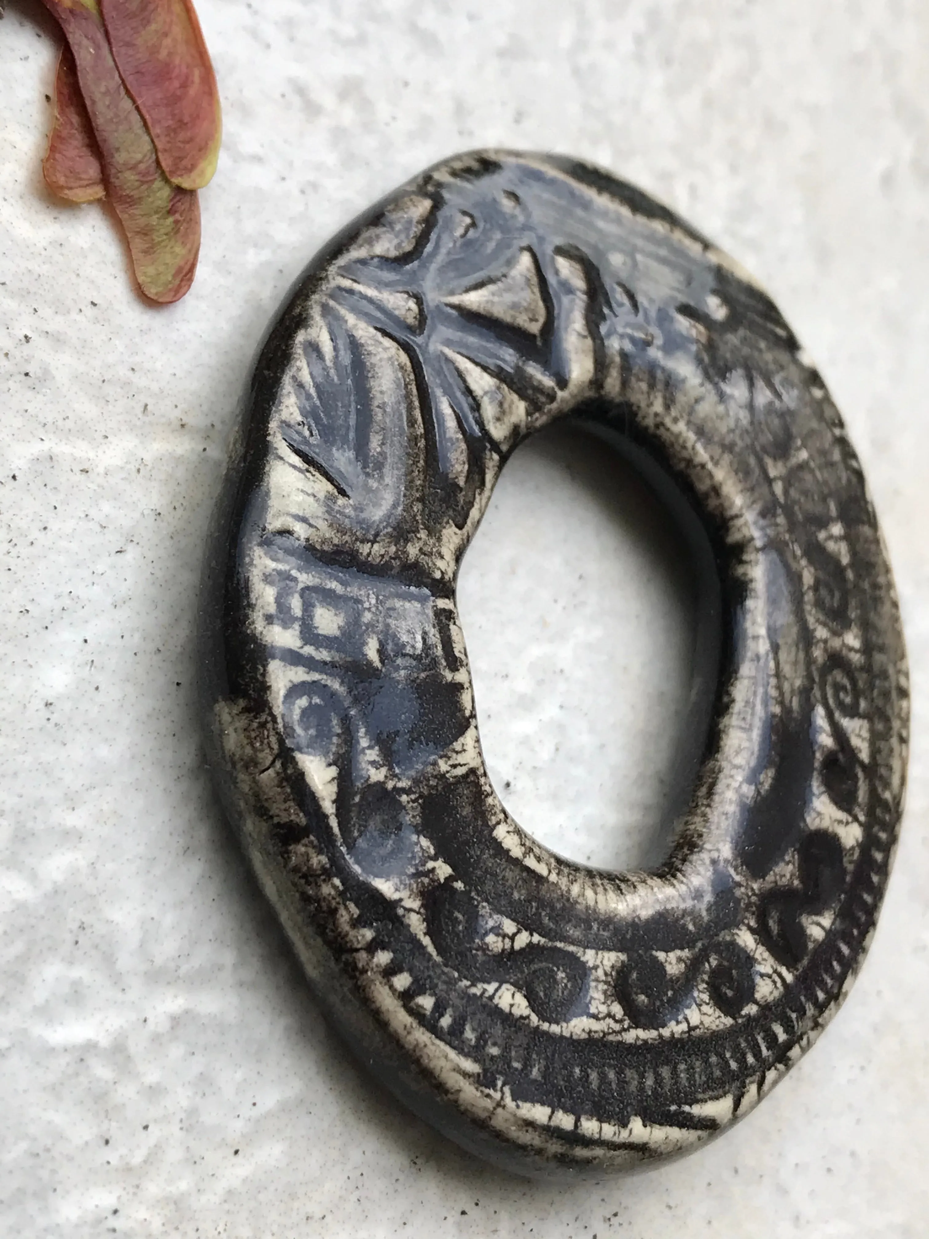 Charcoal Oval Ceramic Focal Pendant Bead