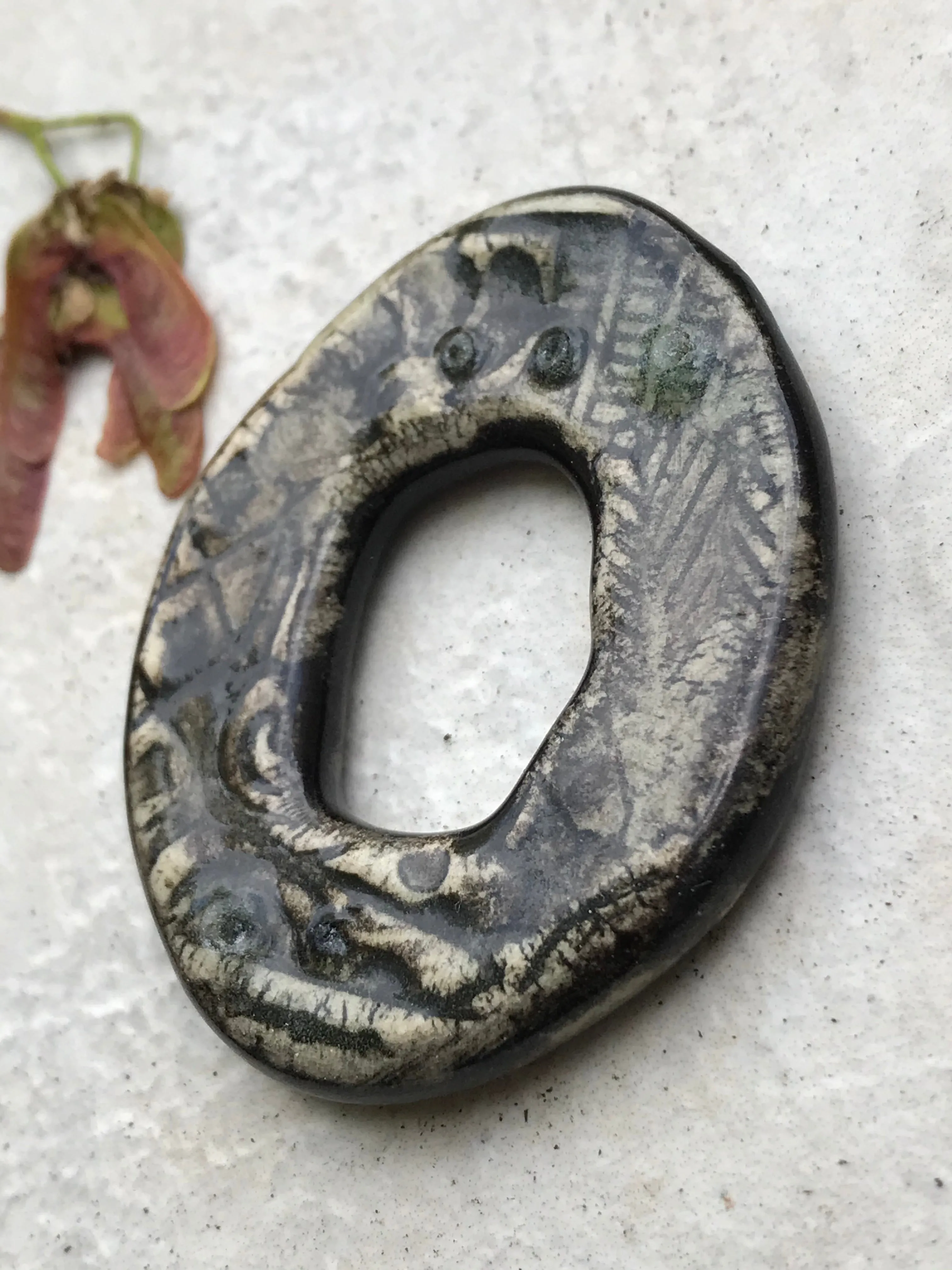 Charcoal Oval Ceramic Focal Pendant Bead