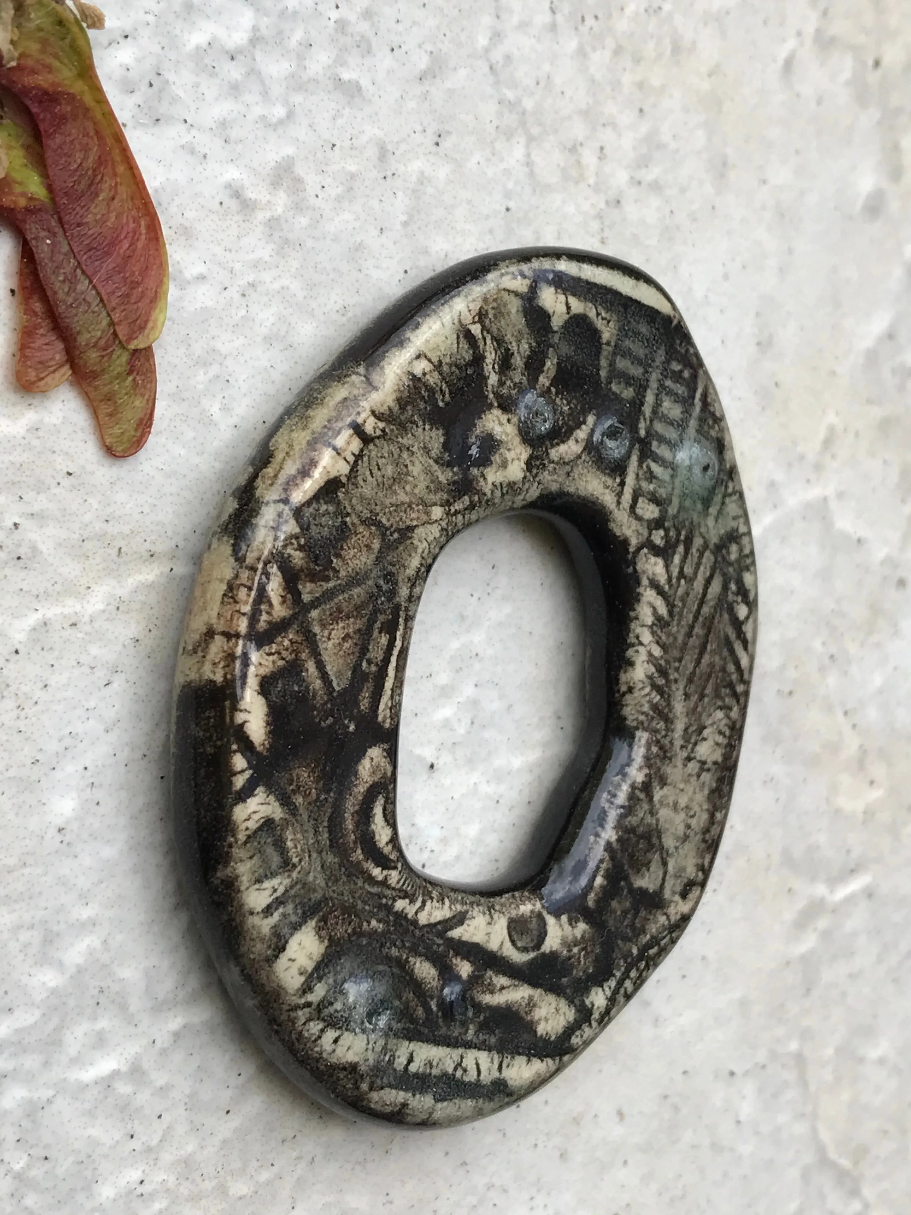 Charcoal Oval Ceramic Focal Pendant Bead