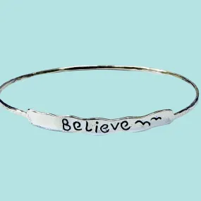 Chic Stylish Believe Bangle  Israeli sterling silver bracelet  Boho jewelry.