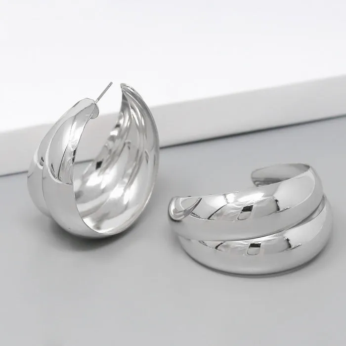 Chunky Metal Double Hoop Earrings