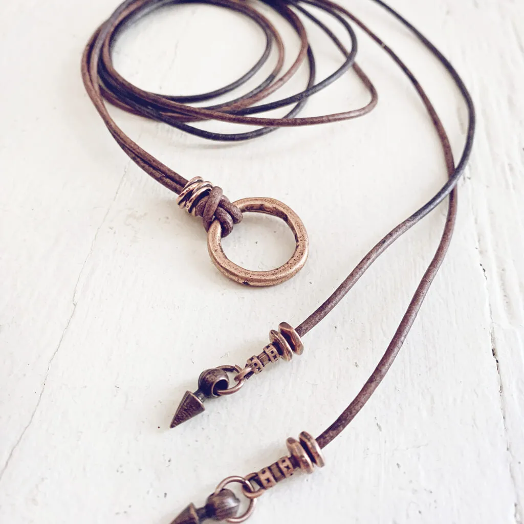 circle positive // copper or silver karma circle bohemian lariat choker style necklace