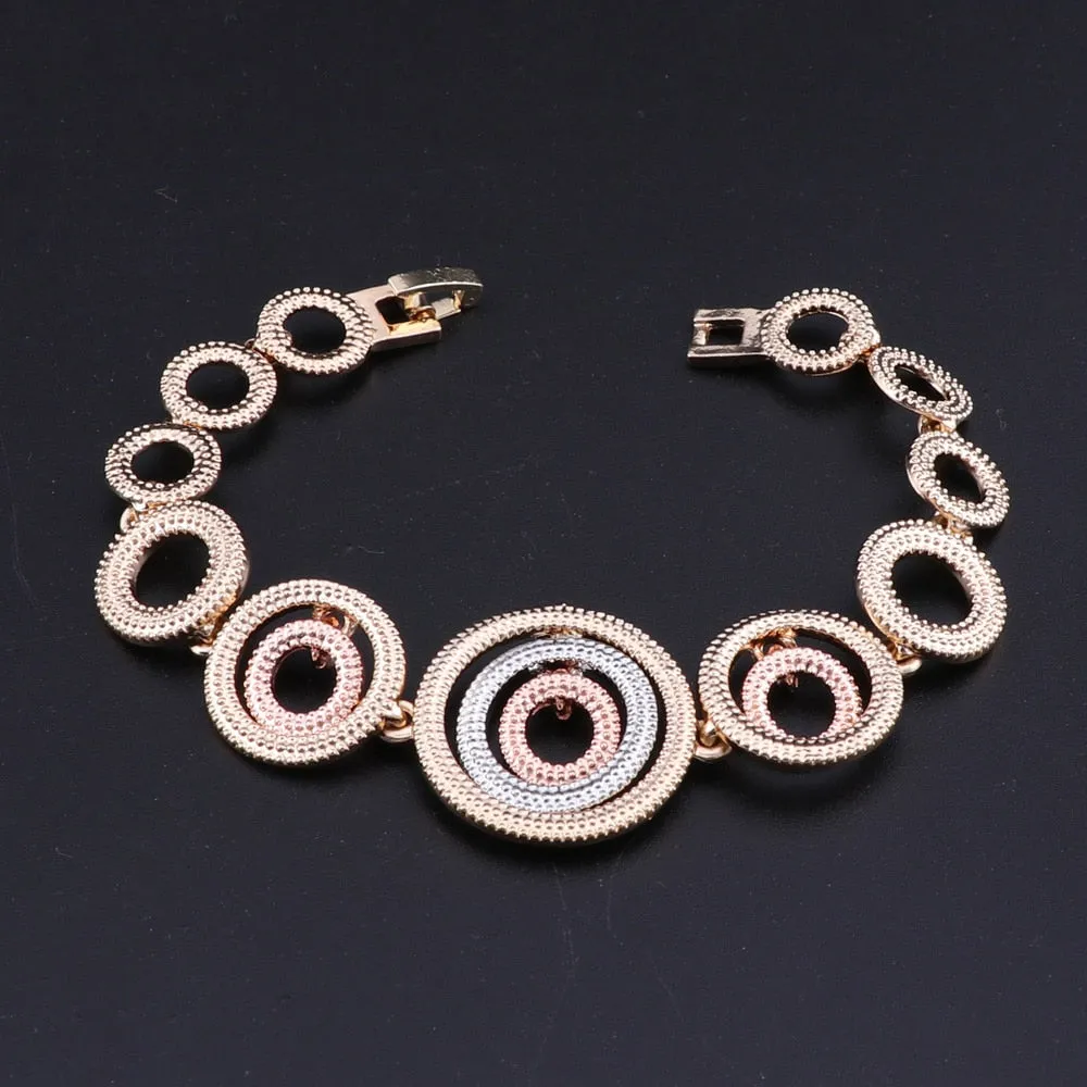 Concentric Rings Necklace, Bracelet, Earrings & Ring Wedding Statement Jewelry Set