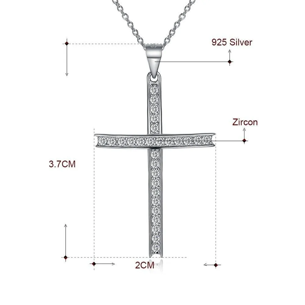 Cross Cubic Zirconia 925 Sterling Silver Retro Pendant Necklace