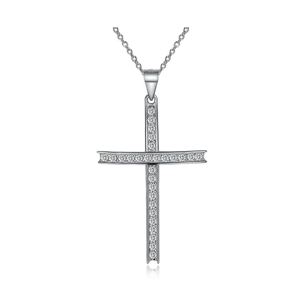 Cross Cubic Zirconia 925 Sterling Silver Retro Pendant Necklace