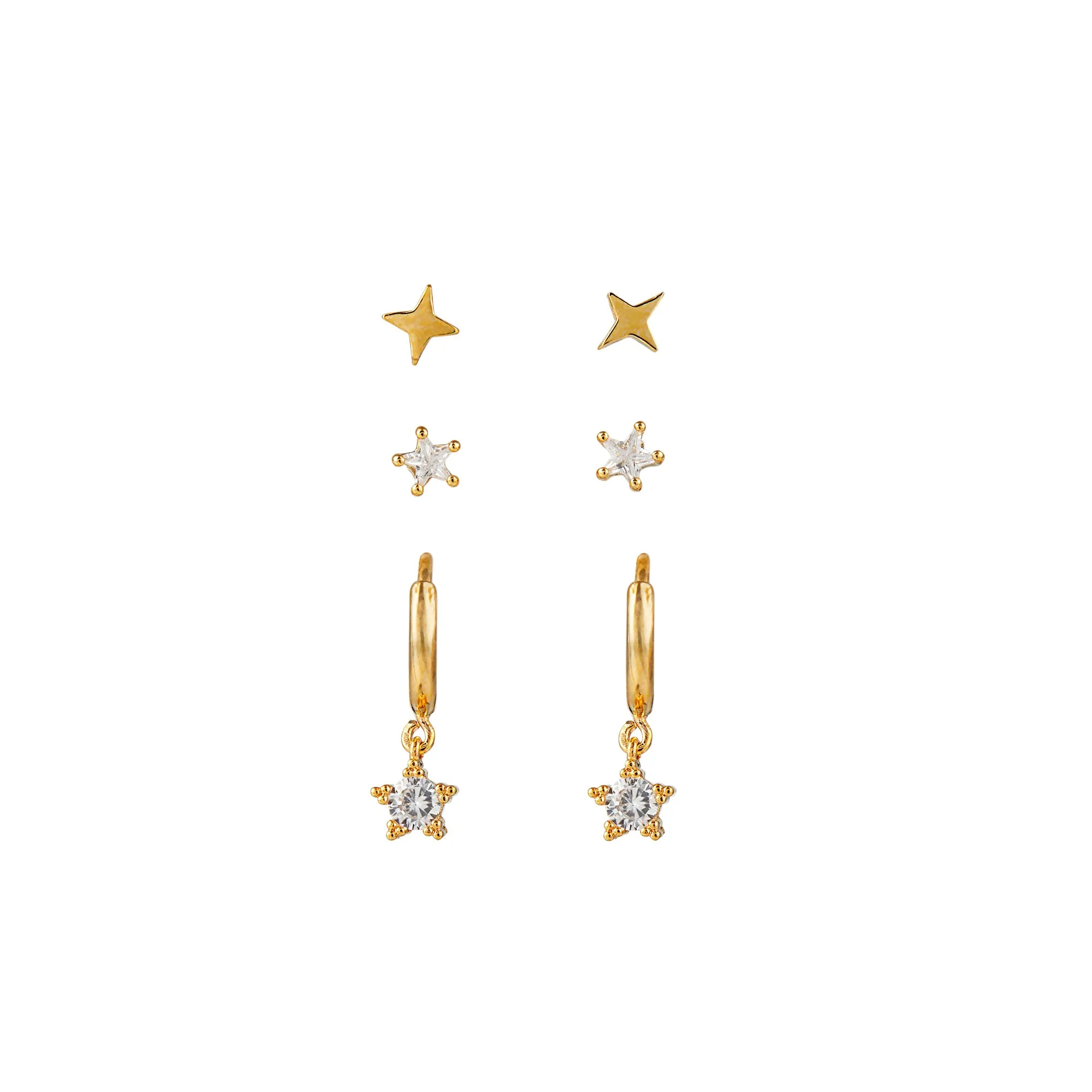 Crystal Star Huggie Hoop & Stud Earrings Pack - Gold