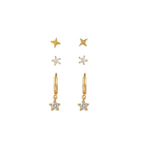 Crystal Star Huggie Hoop & Stud Earrings Pack - Gold