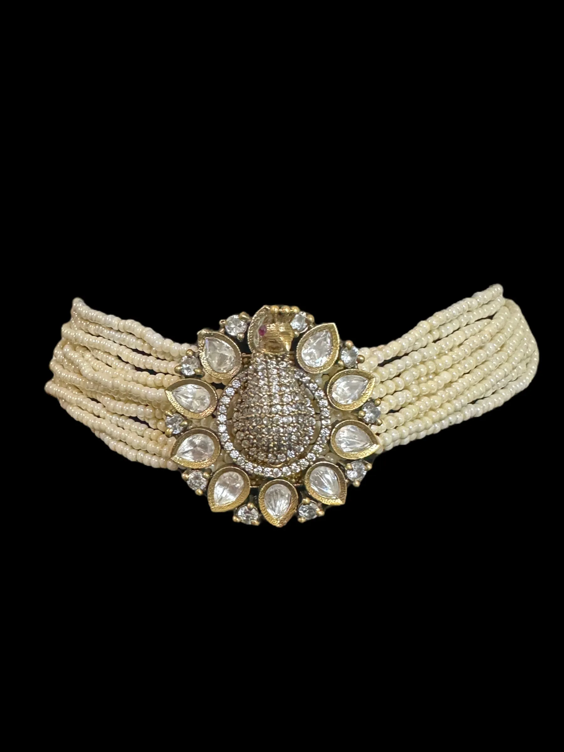 Cz choker - peacock style - white   ( READY TO SHIP )