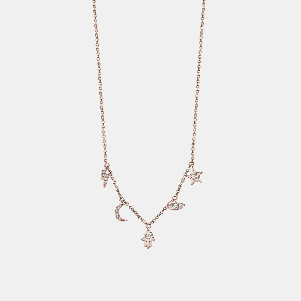 Dangling Diamond Hamsa Charm Necklace