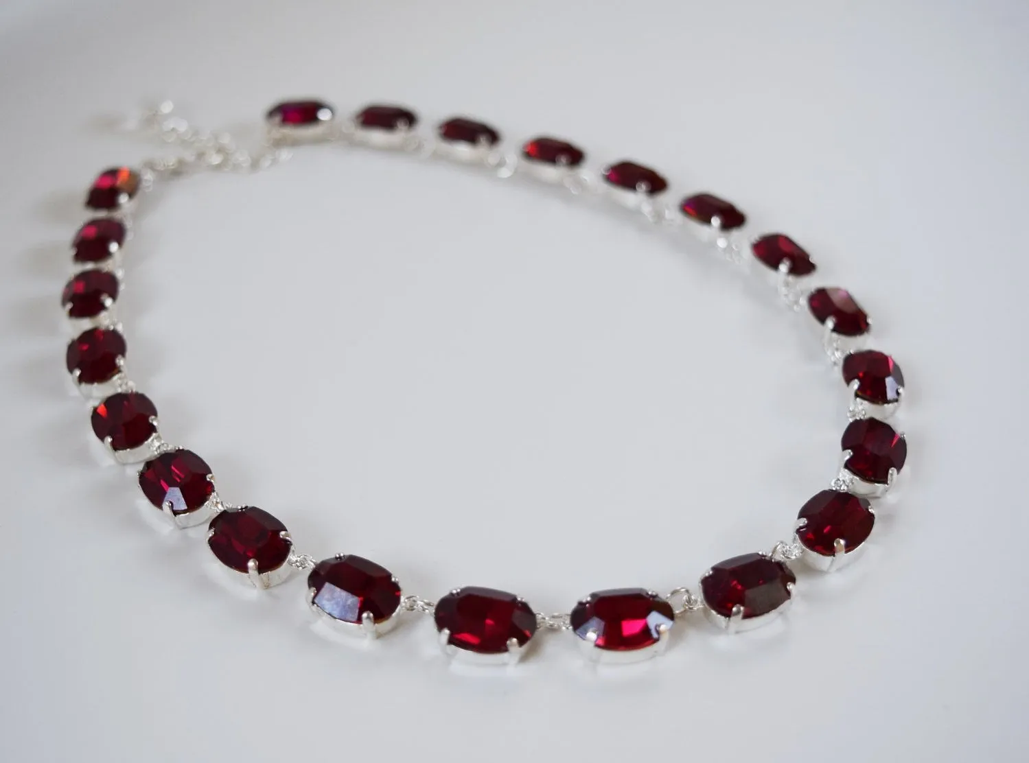 Dark Pink Swarovski Crystal Necklace - Medium Oval