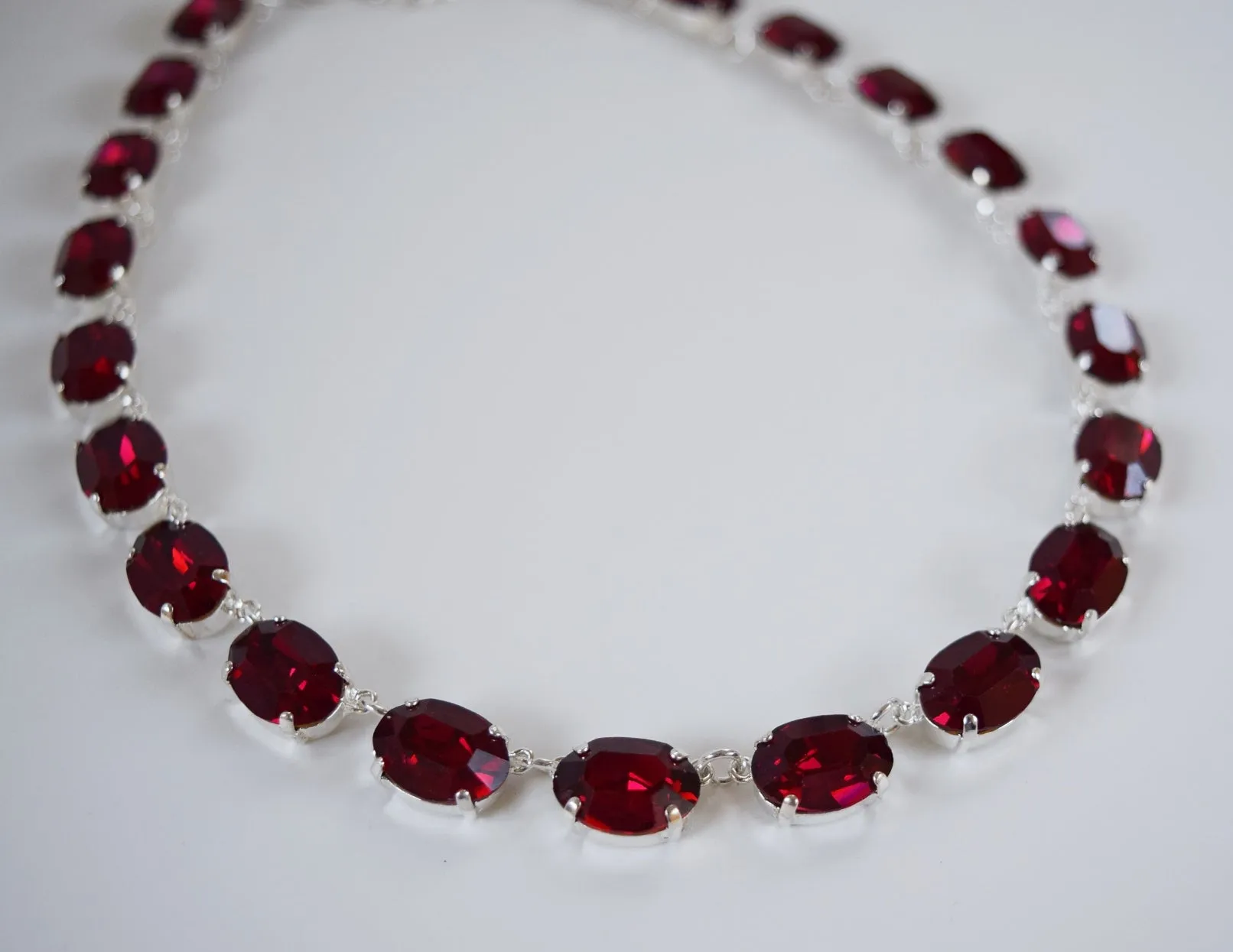 Dark Pink Swarovski Crystal Necklace - Medium Oval