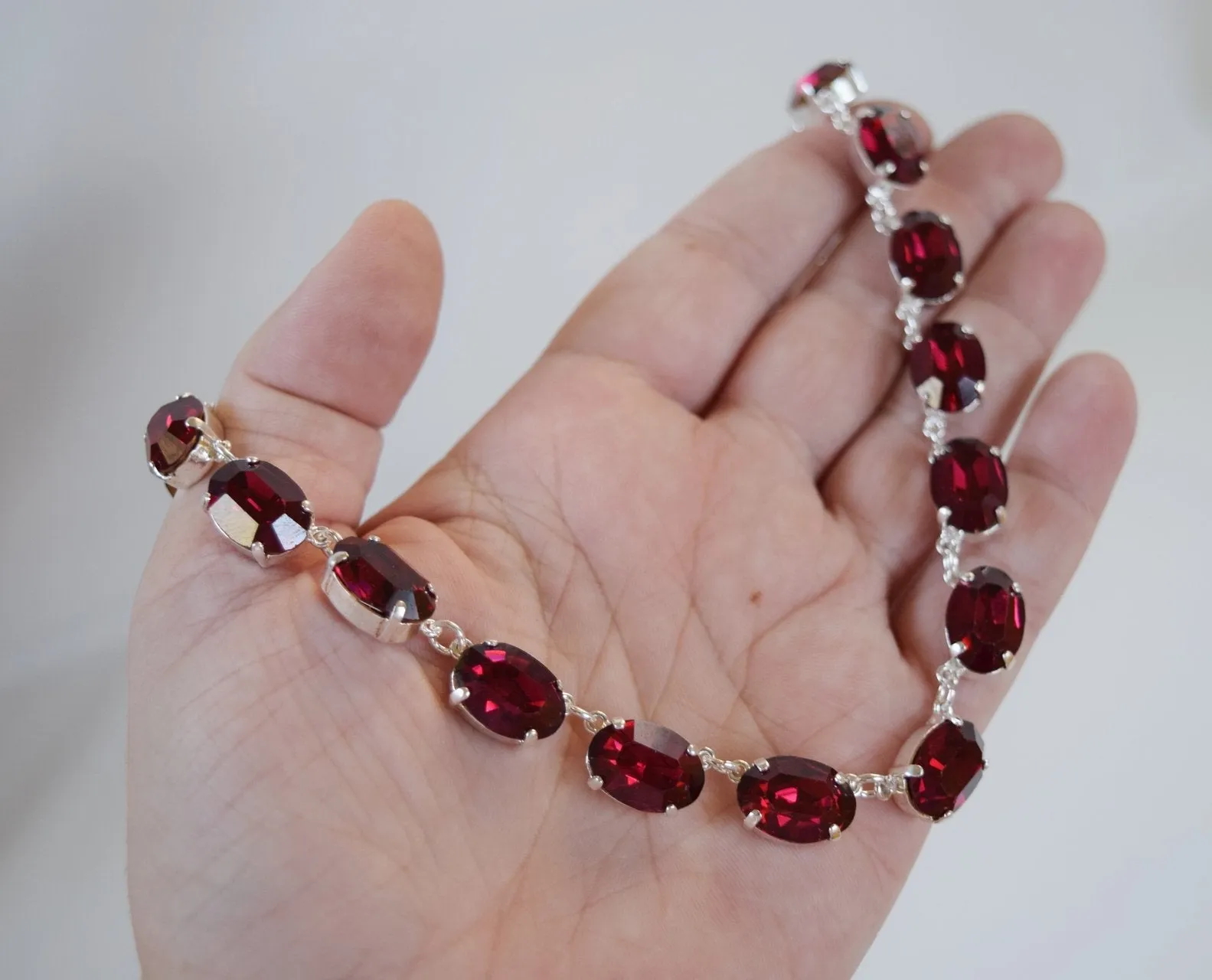 Dark Pink Swarovski Crystal Necklace - Medium Oval