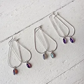 dewdrop // sterling silver & gemstone modern teardrop hoop earrings