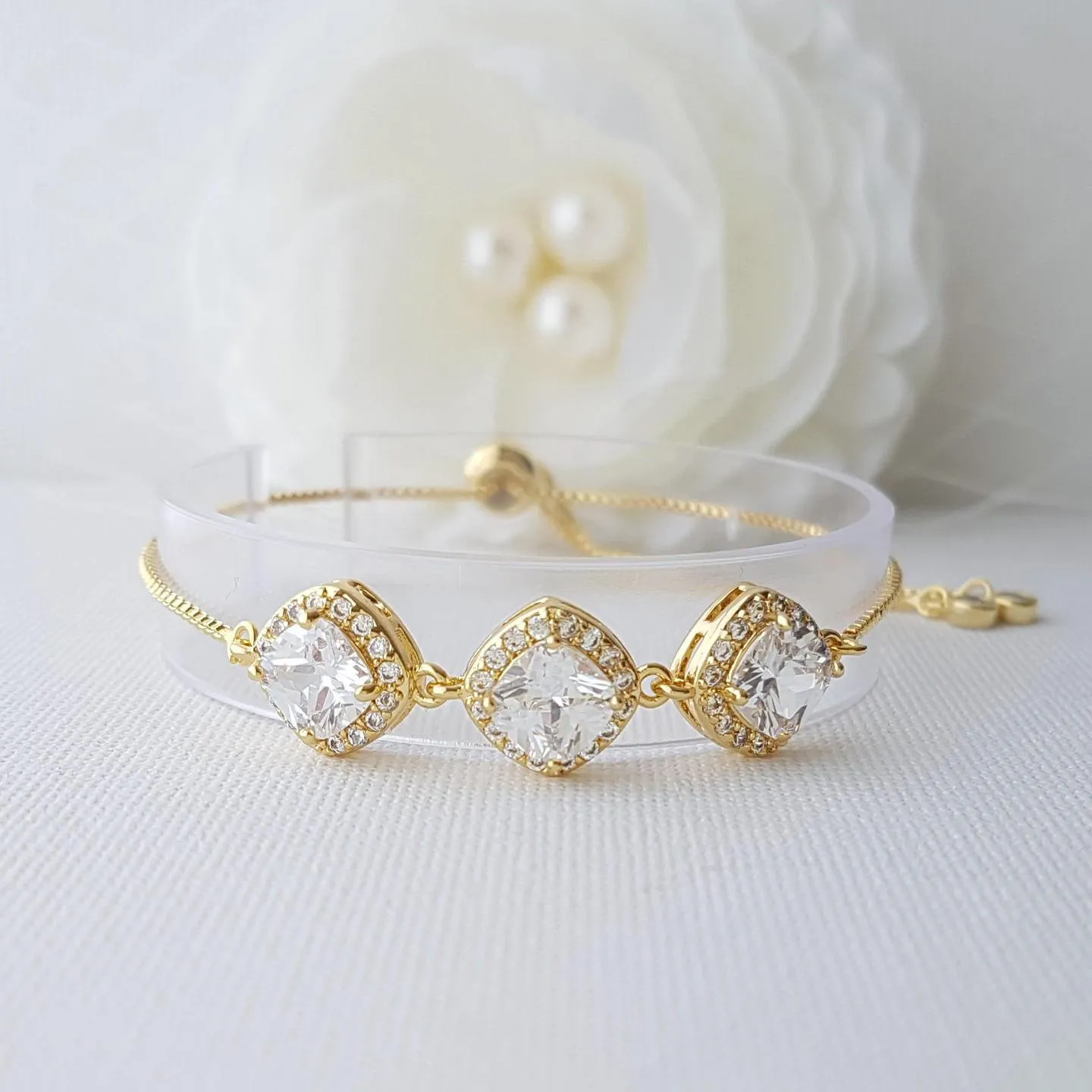 Diamond Shaped Cubic Zirconia Slider Bracelet- Celia