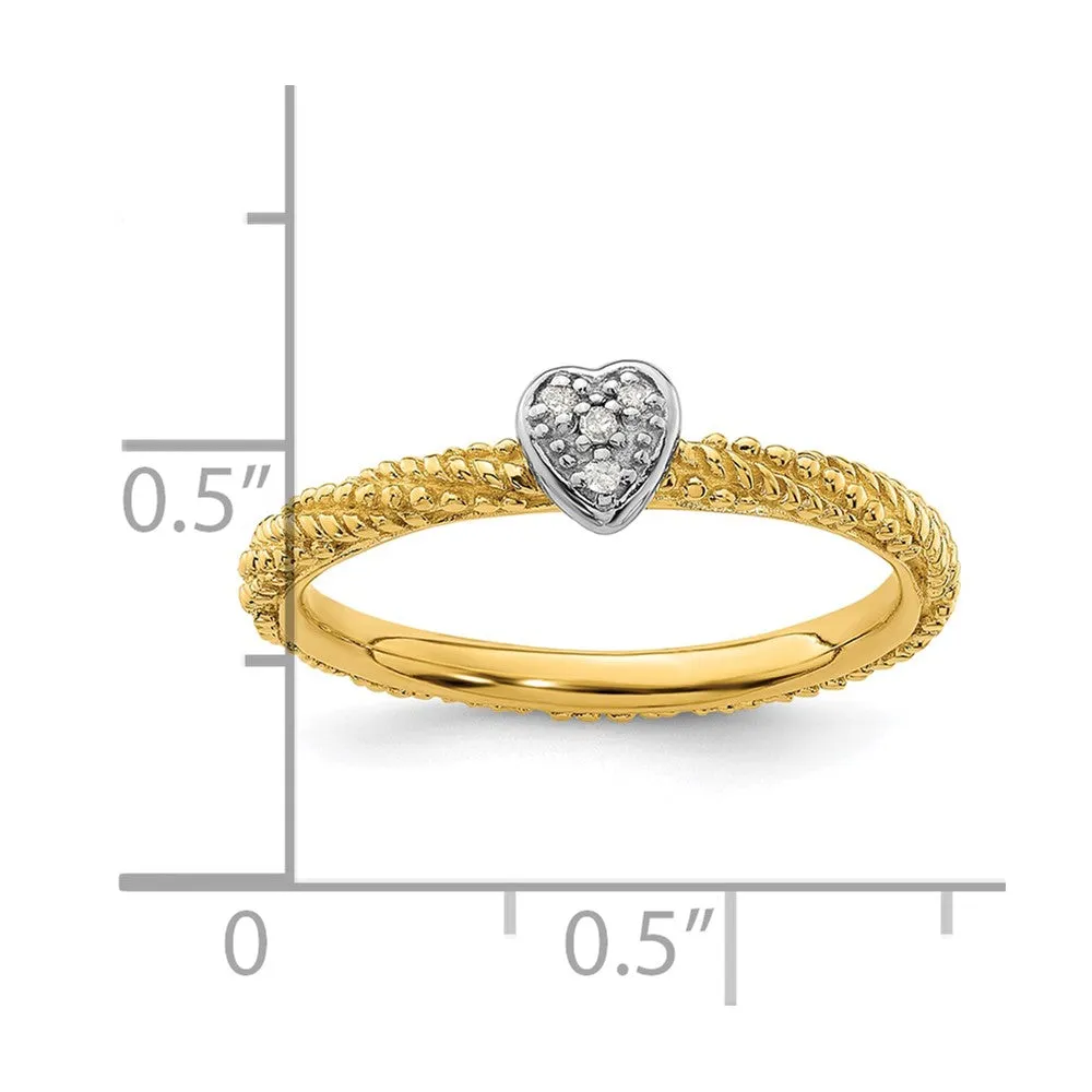 Diamond Stackable Expressions Yellow Gold Plated Heart Ring in Sterling Silver