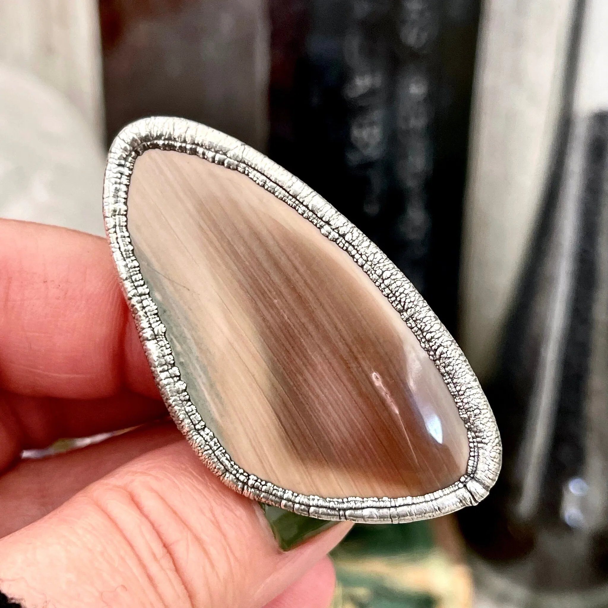 Discounted - Scratch on stone  Size  9.5 Large Imperial Jasper Statement Ring in Fine Silver / Foxlark Collection - One of a Kind