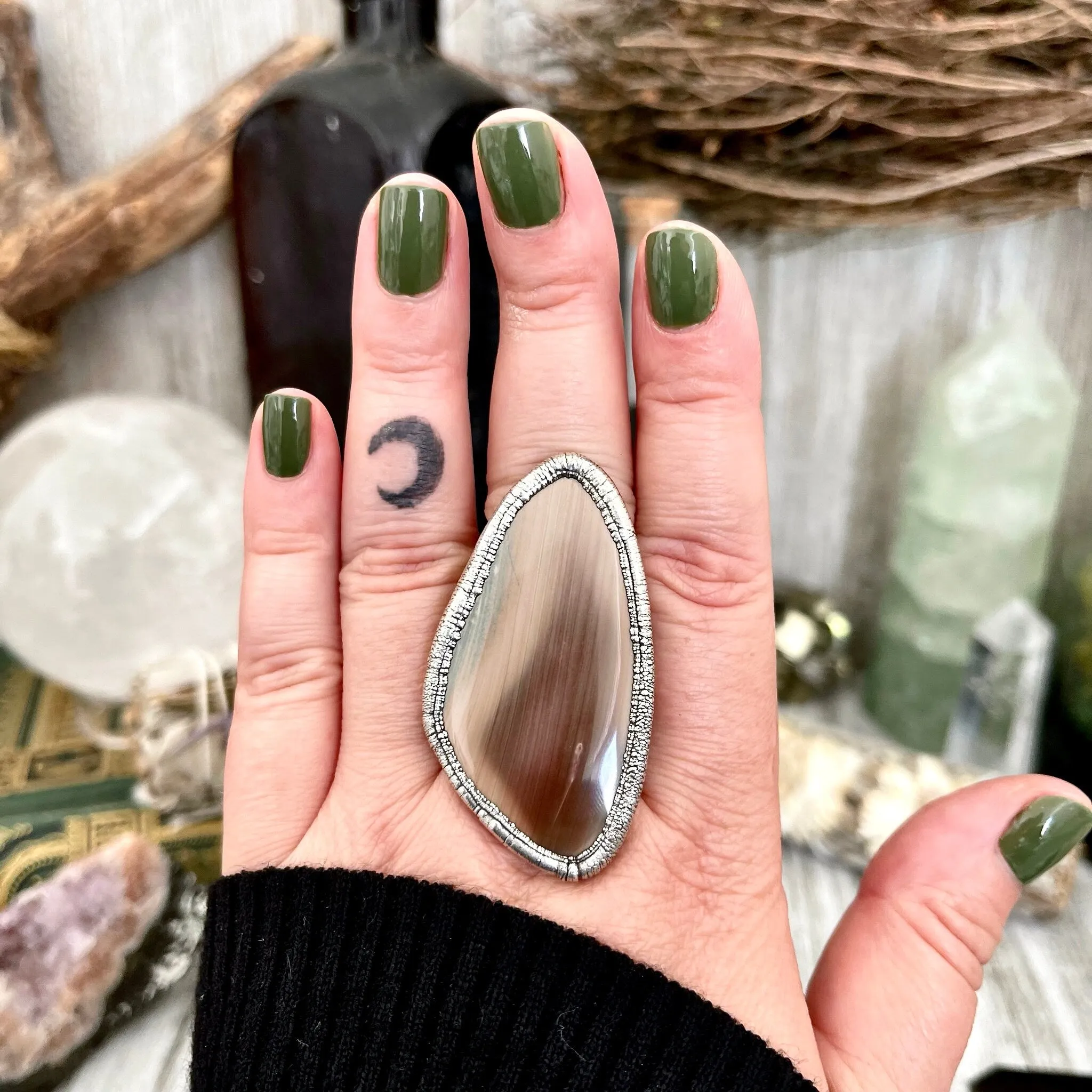 Discounted - Scratch on stone  Size  9.5 Large Imperial Jasper Statement Ring in Fine Silver / Foxlark Collection - One of a Kind