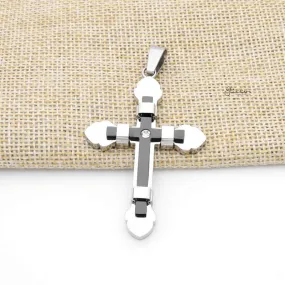 Double Layer Cross Pendant with CZ - Black