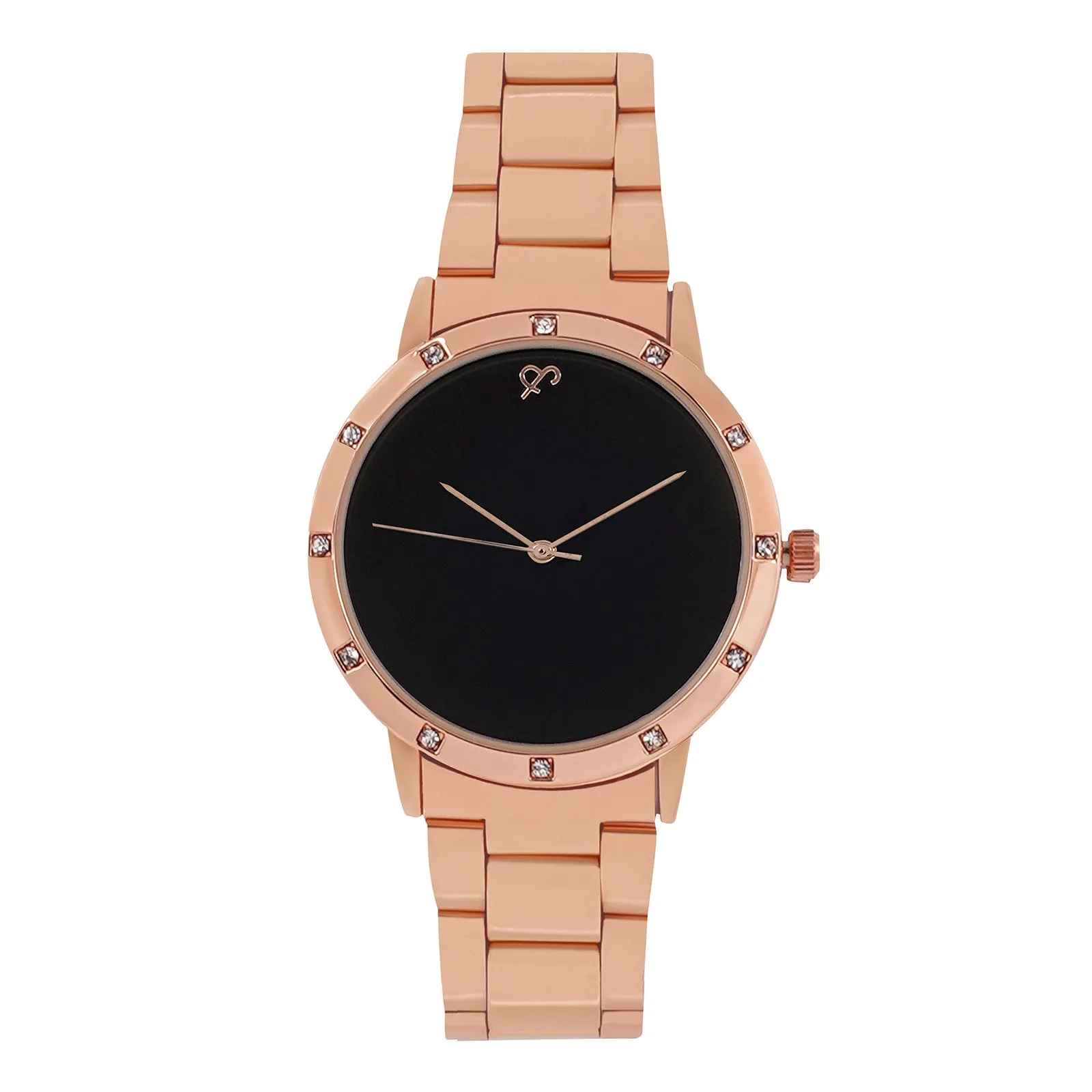 Black Dial Dusk  Rose Gold Metallic Strap Watch with a Sleek Design