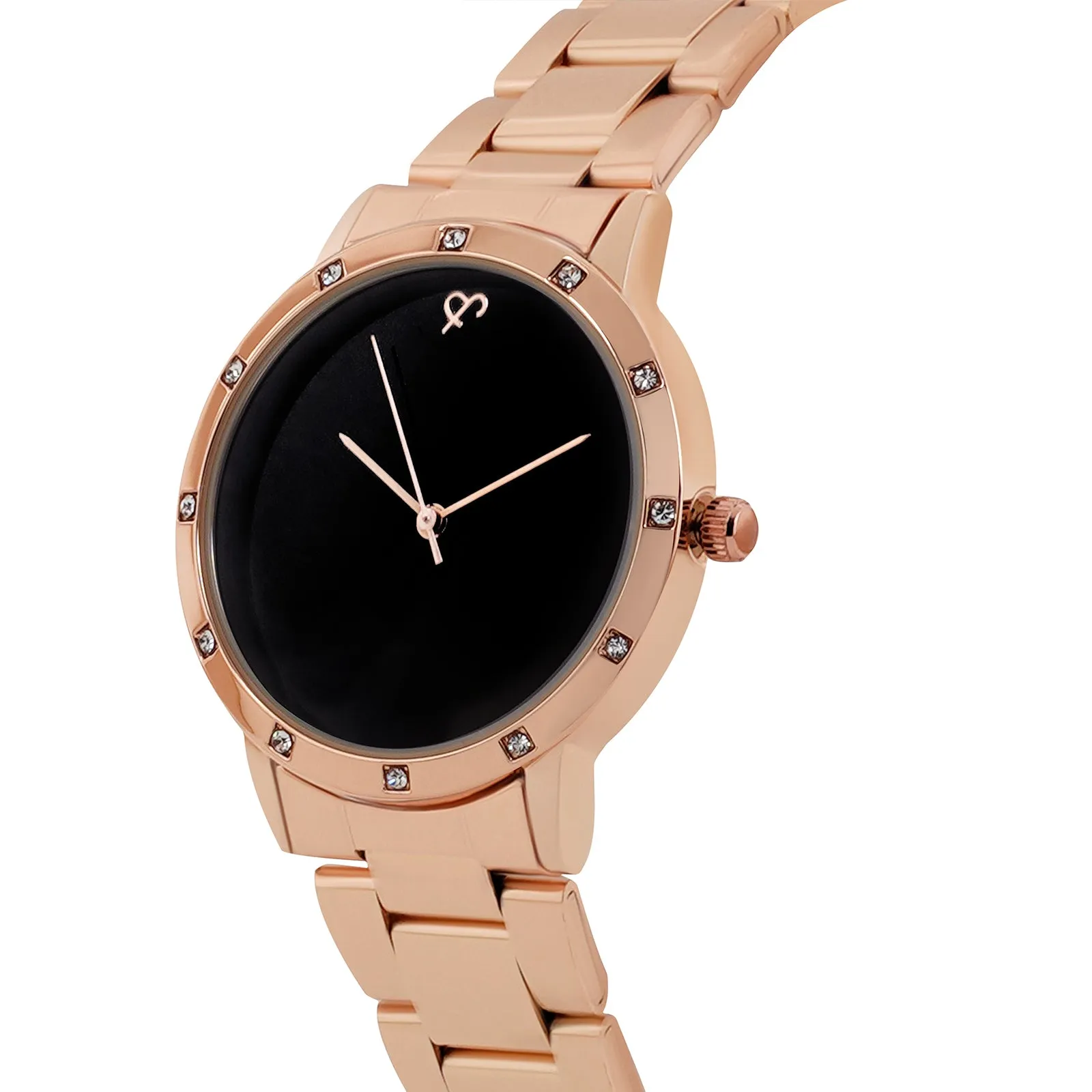 Black Dial Dusk  Rose Gold Metallic Strap Watch with a Sleek Design