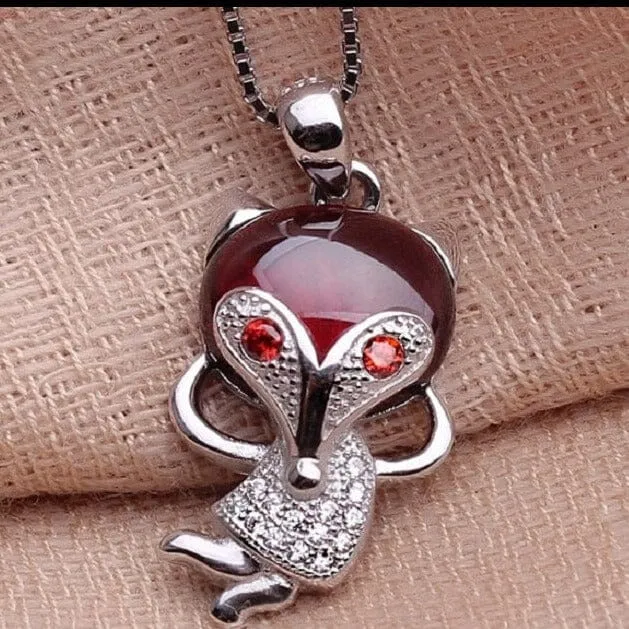 Elephant Fish Fox Crab Garnet Pendant Necklace - 925 Sterling Silver