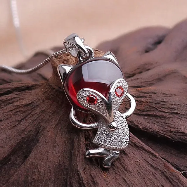 Elephant Fish Fox Crab Garnet Pendant Necklace - 925 Sterling Silver