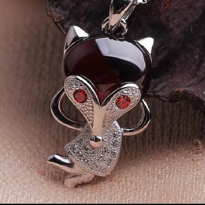 Elephant Fish Fox Crab Garnet Pendant Necklace - 925 Sterling Silver