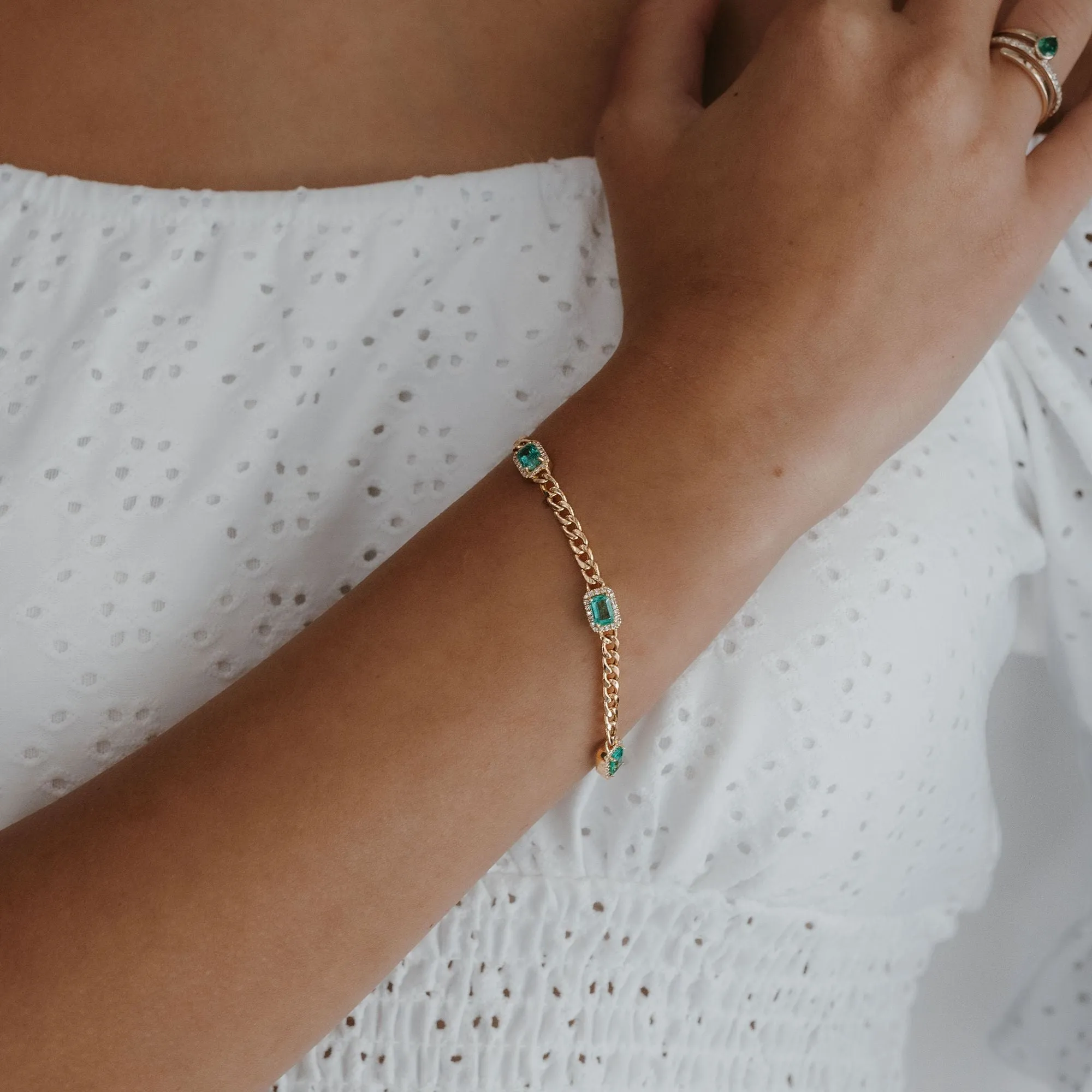 Emerald & Diamond Halo Havana Link Bracelet