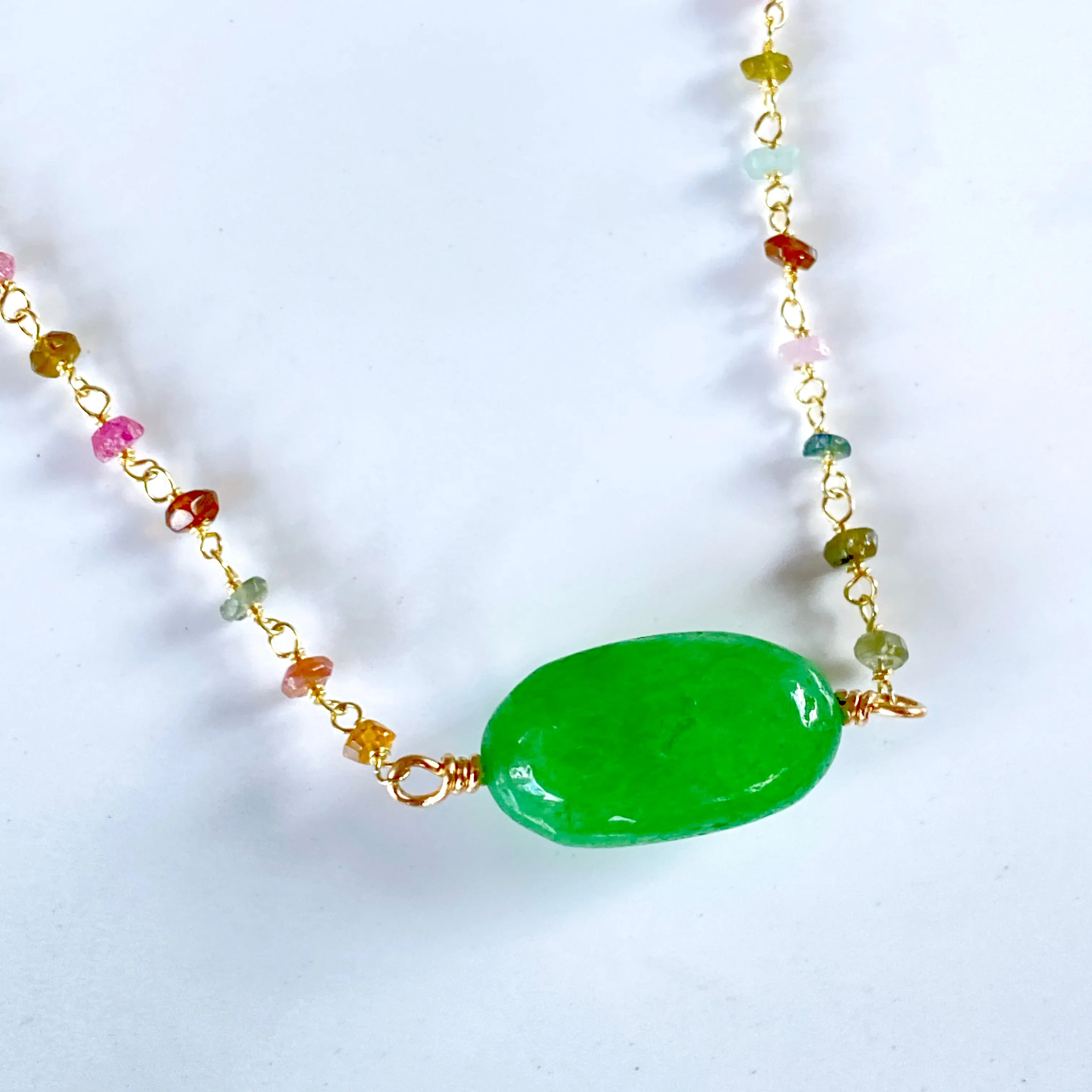 Emerald, Mixed Tourmaline gemstone and Gold over sterling silver choker