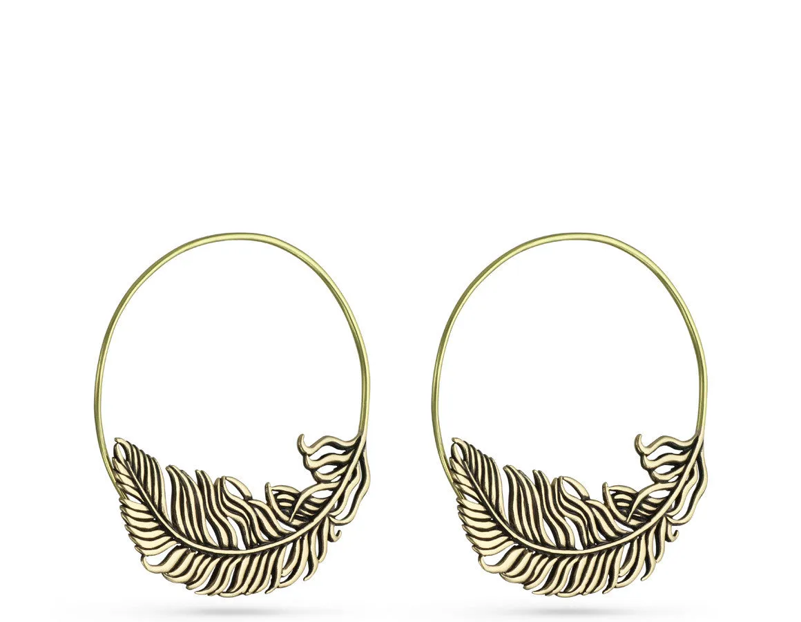 Feather Hoop Earrings - Bronze