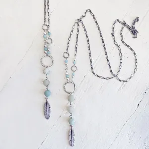 focus // amazonite & hematite long feather pendant necklace