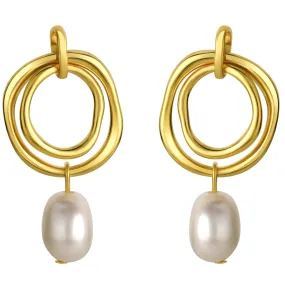 Freshwater Cultured Pearl Ring Drop Earrings in Yellow-Tone Sterling Silver