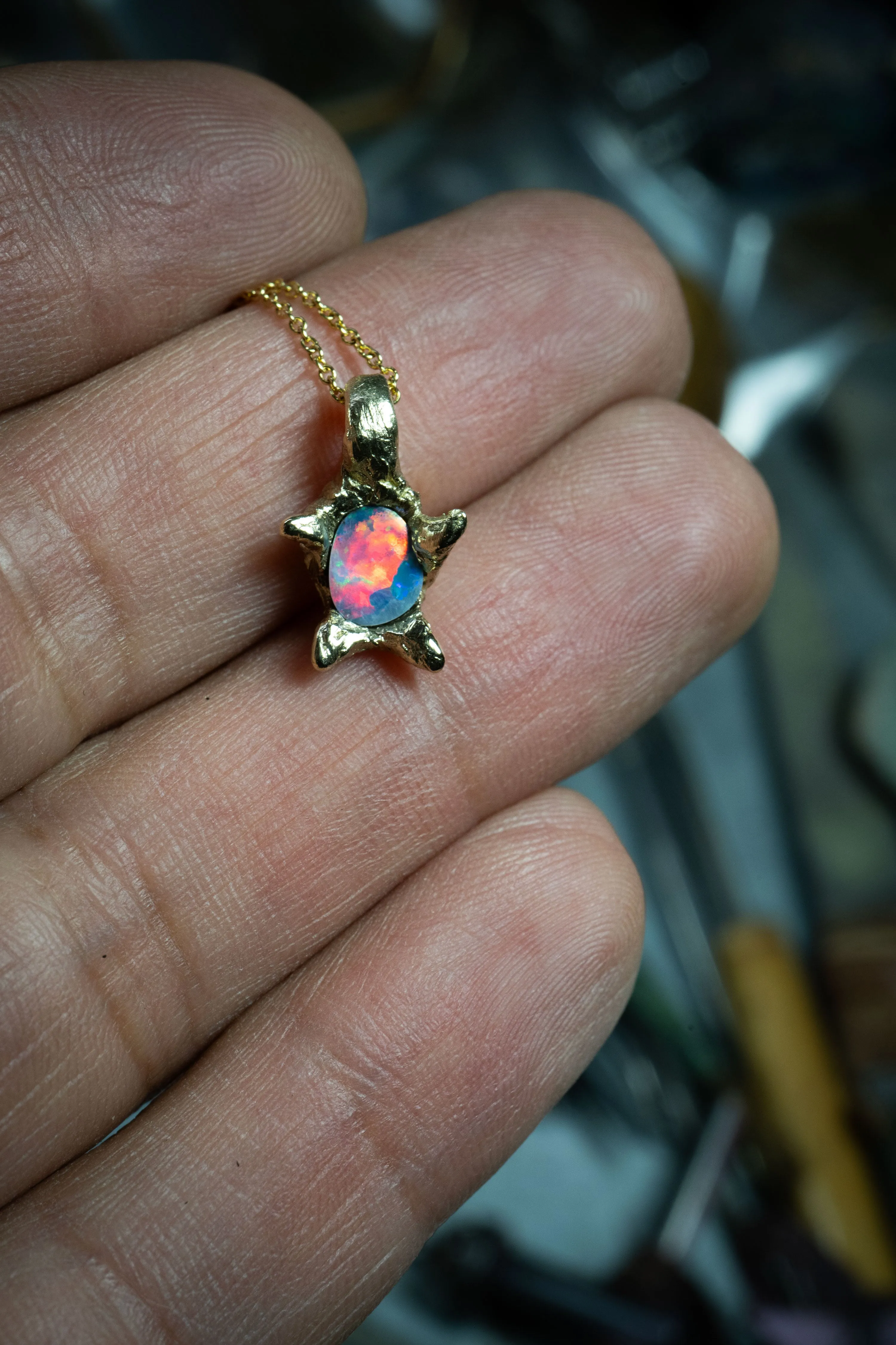 Galaxy of Light (Genuine Australian Opal, 10K Solid Yellow Gold Pendant)