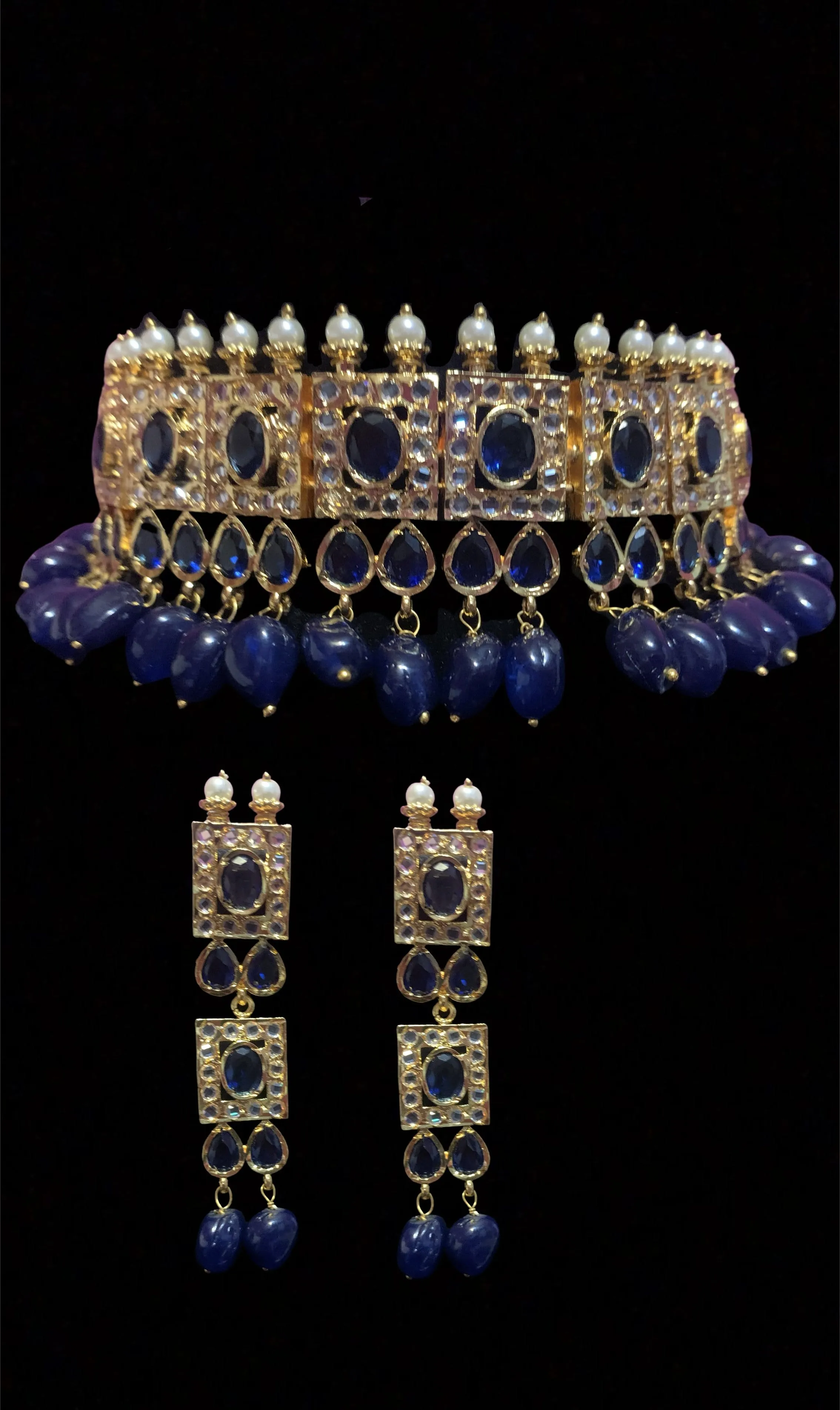 Gauhar hyderabadi choker in blue      ( READY TO SHIP )