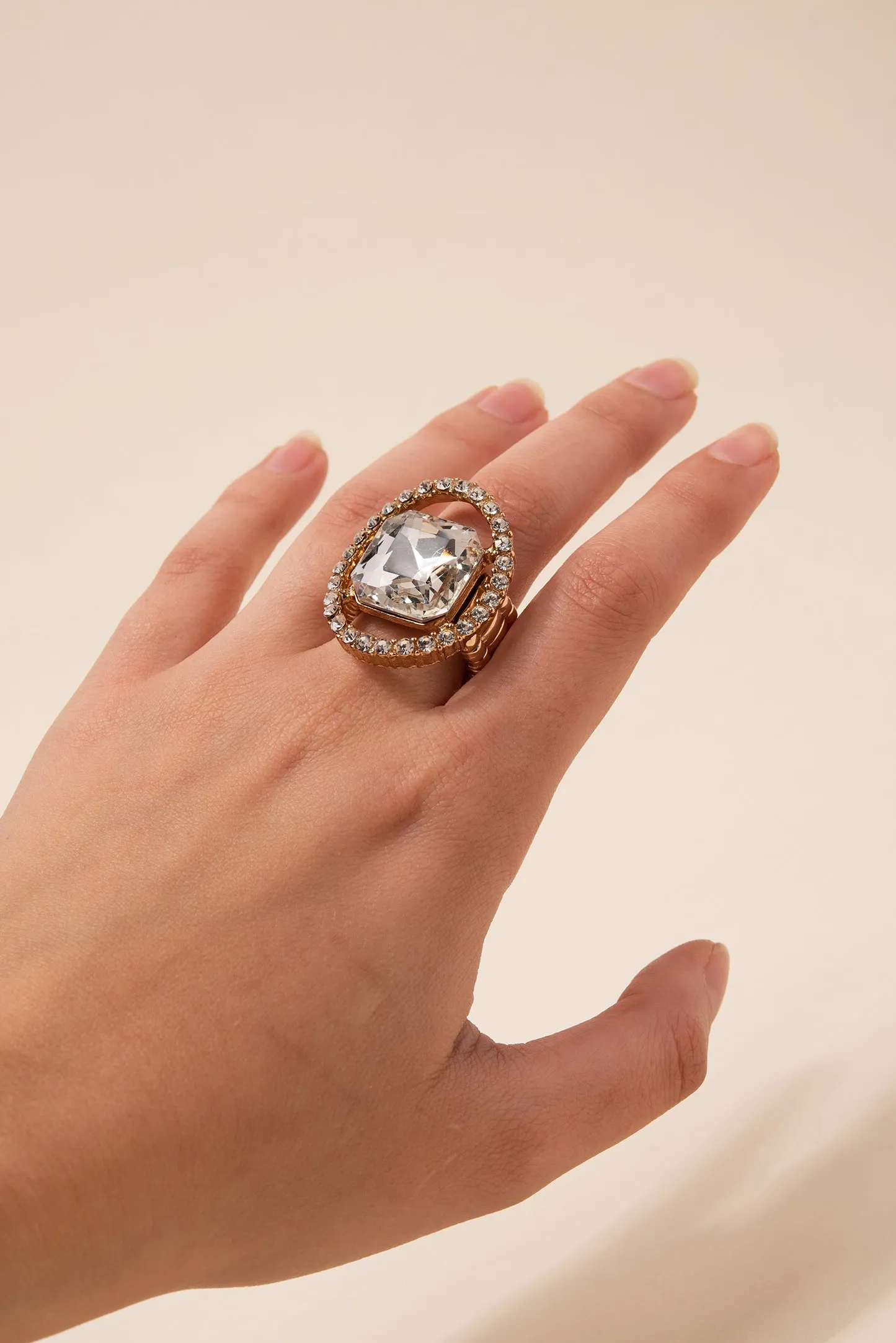 Gianna Square Crystal & Halo Stretch Ring