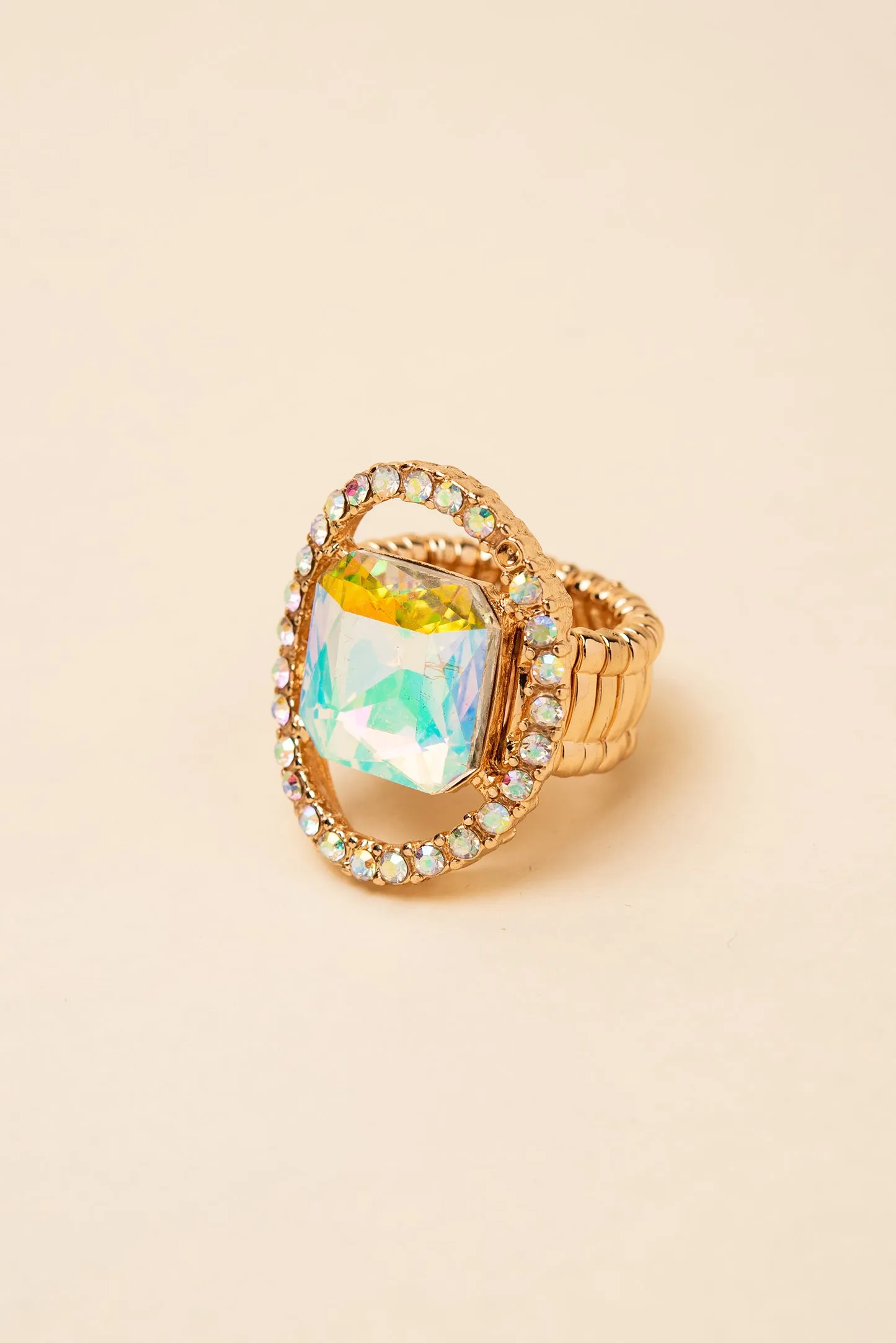 Gianna Square Crystal & Halo Stretch Ring