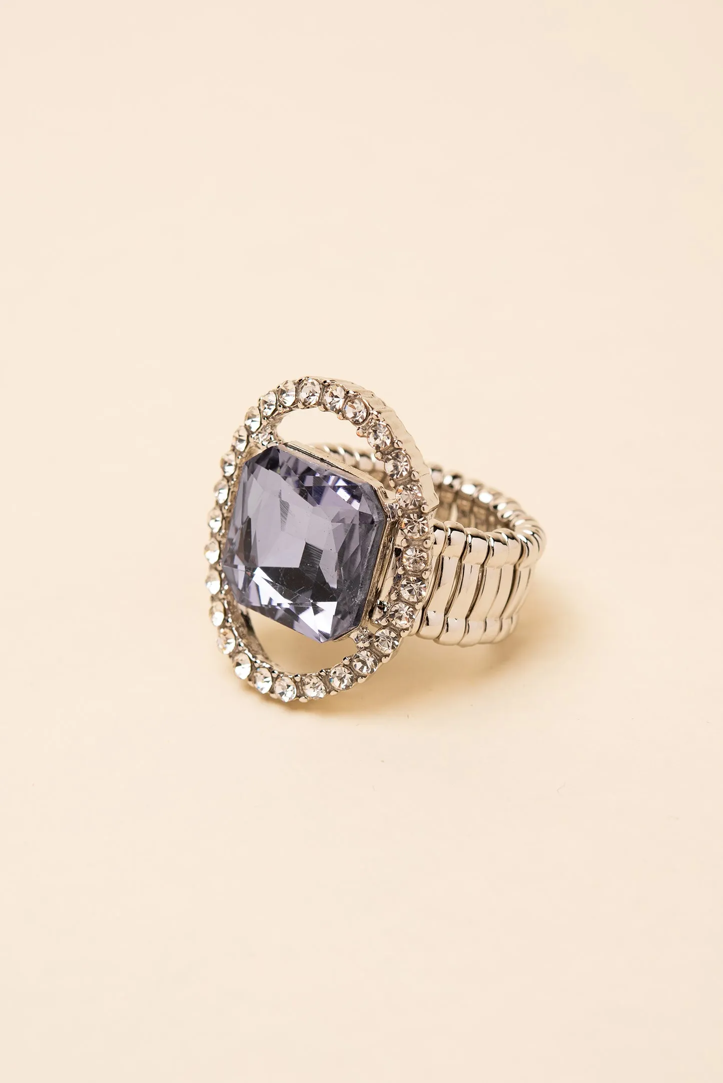 Gianna Square Crystal & Halo Stretch Ring