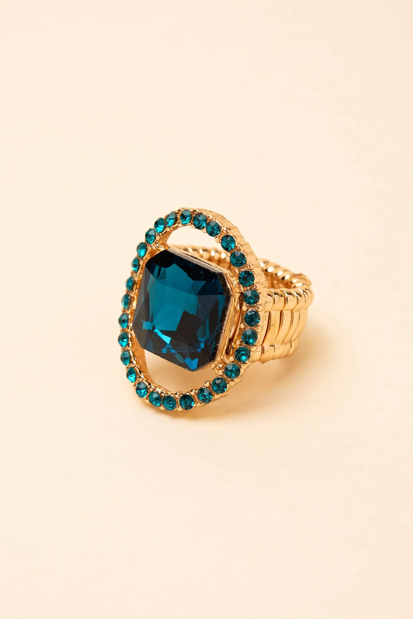 Gianna Square Crystal & Halo Stretch Ring