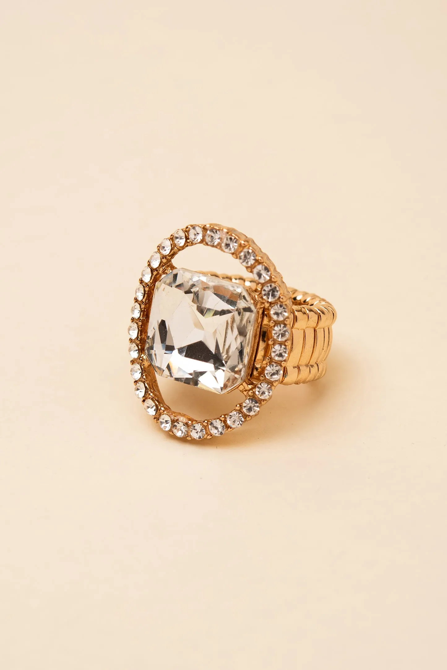 Gianna Square Crystal & Halo Stretch Ring