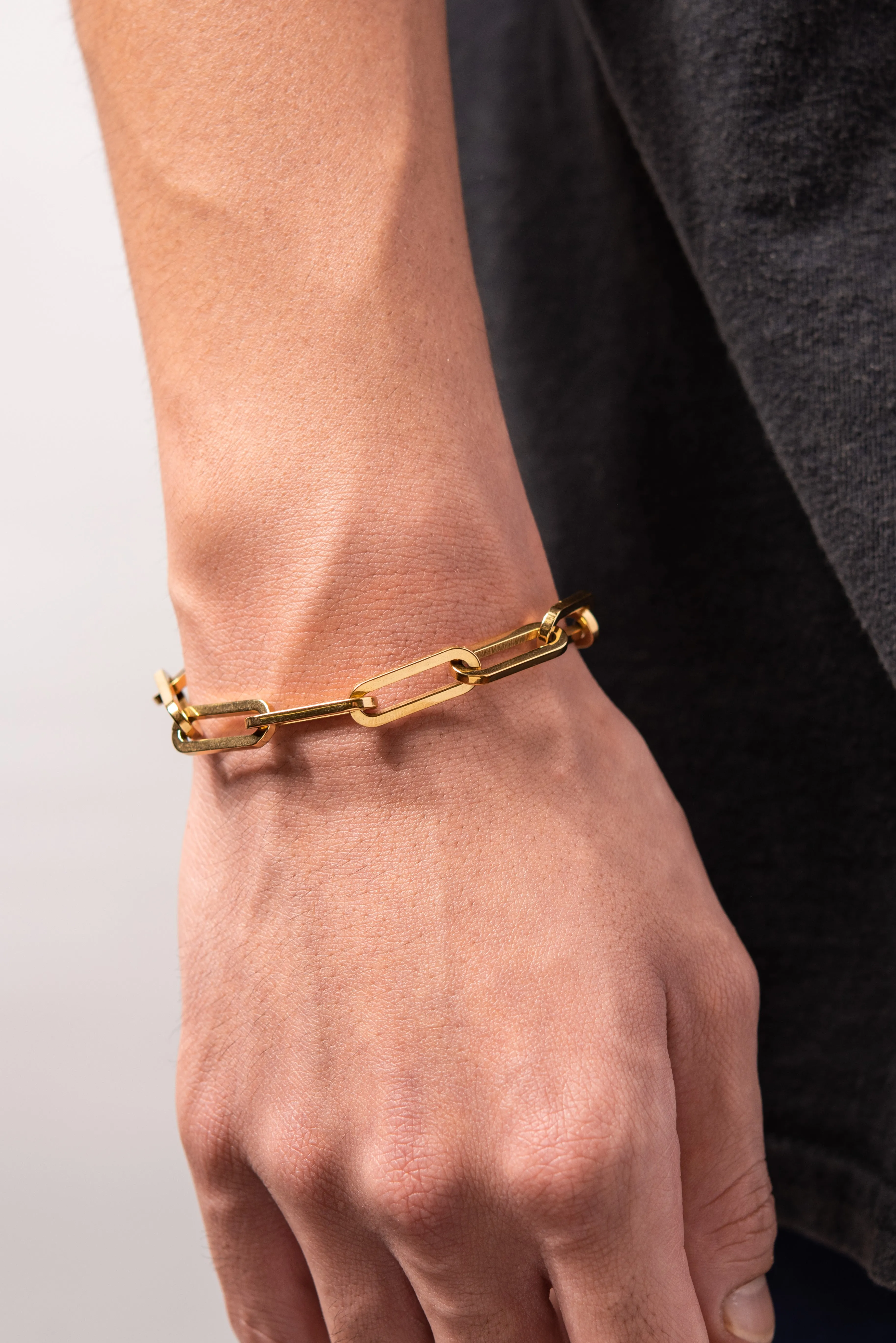 Gold Plated Stainless Steel Paper Clip Industrial Chain Link Bracelet - Gold