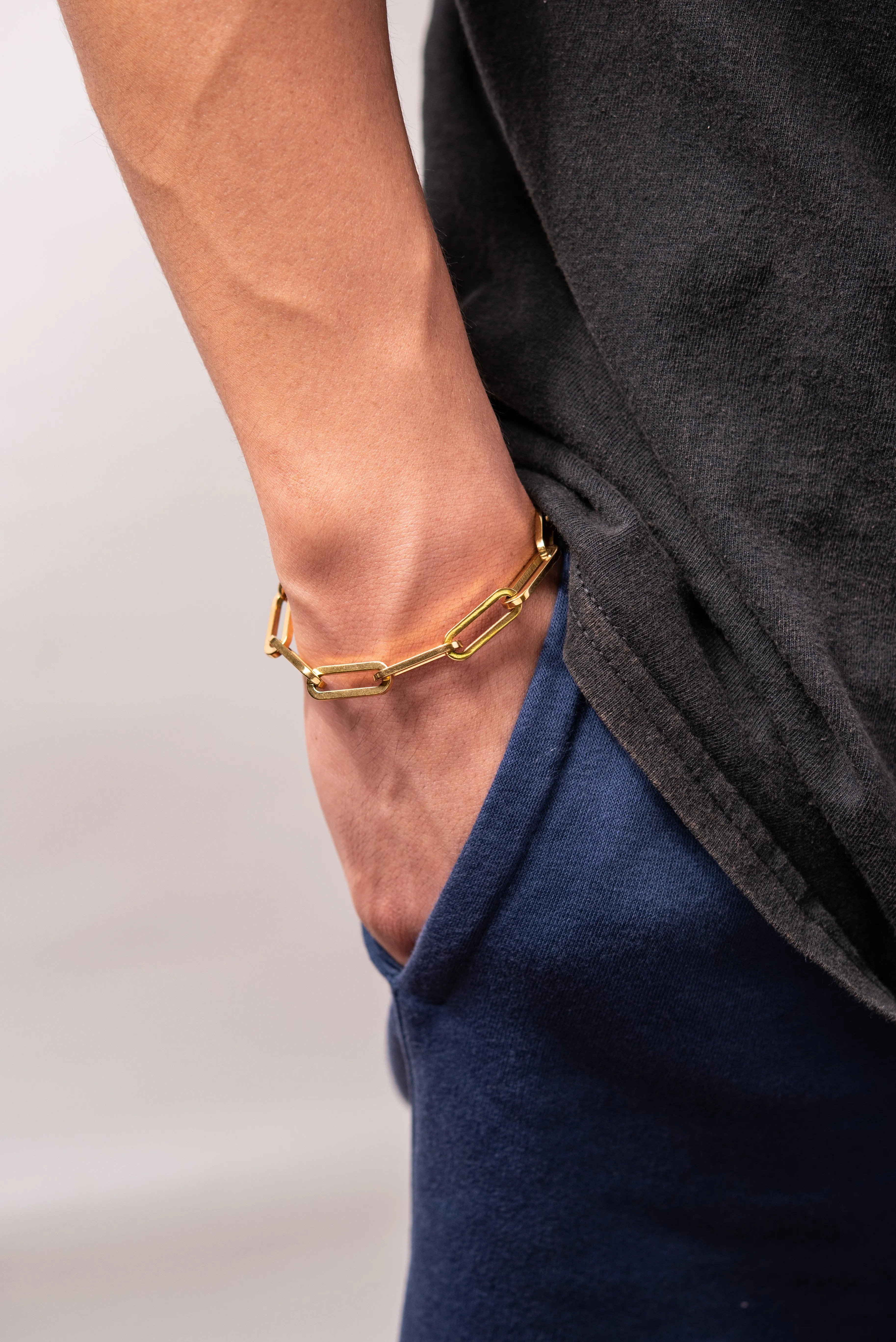 Gold Plated Stainless Steel Paper Clip Industrial Chain Link Bracelet - Gold