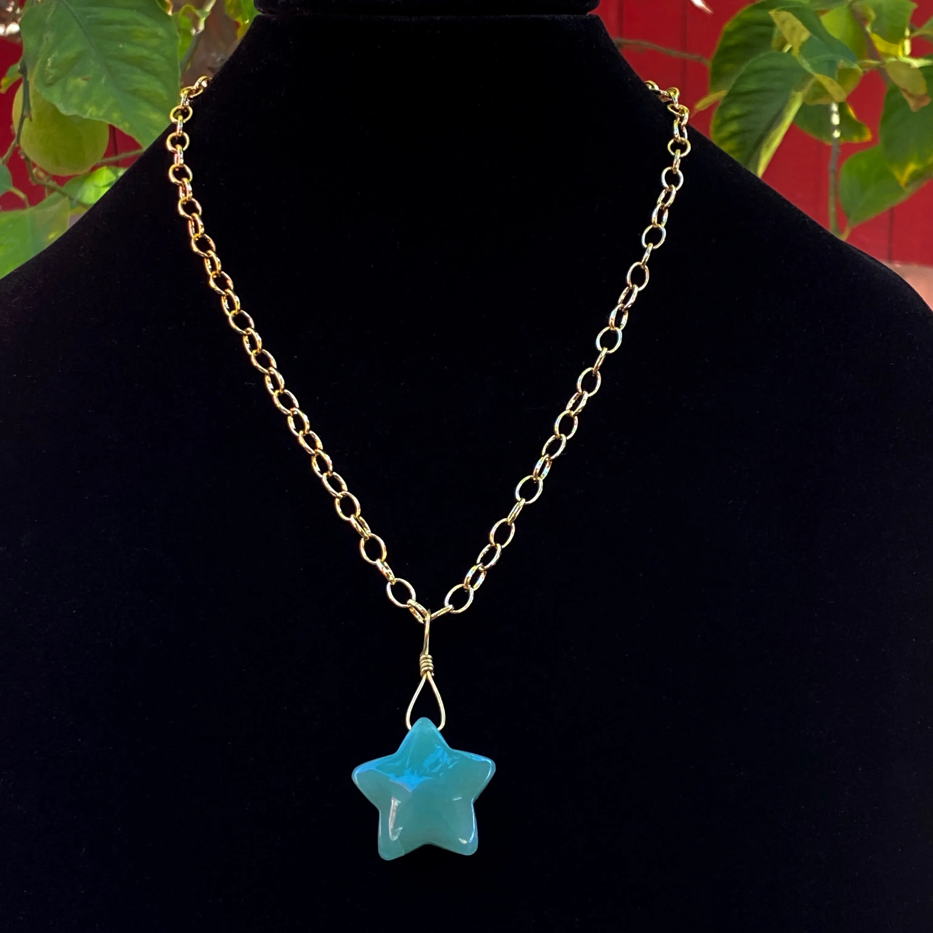 Green Aventurine Star on Brass Chain