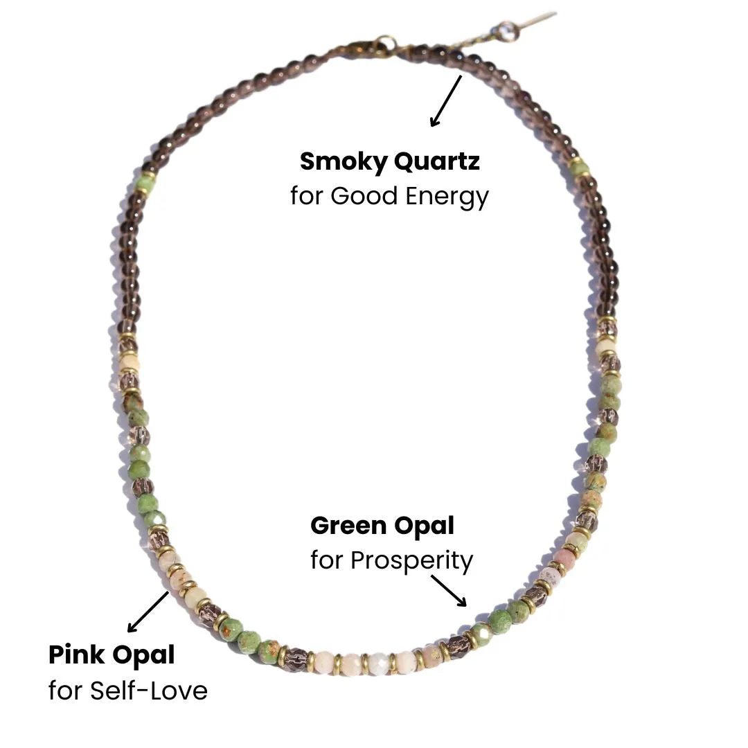 Green Opal and Smoky Quartz Delicate Necklace